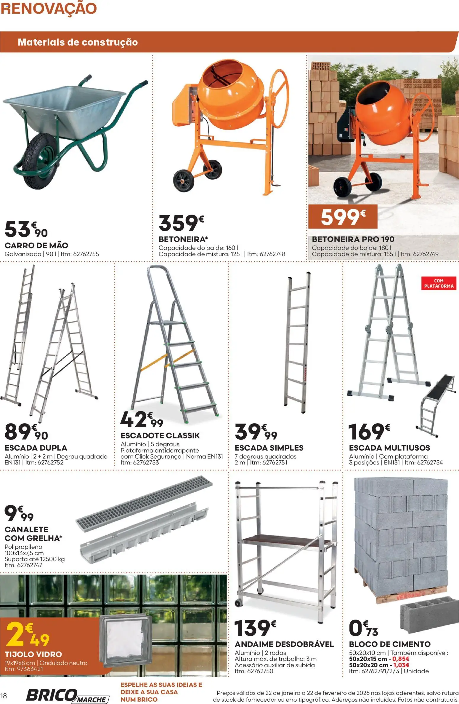 BricoMarché folheto │ válido de 22.01.2026 | Página: 18 | Produtos: Escada, Balde, Cimento