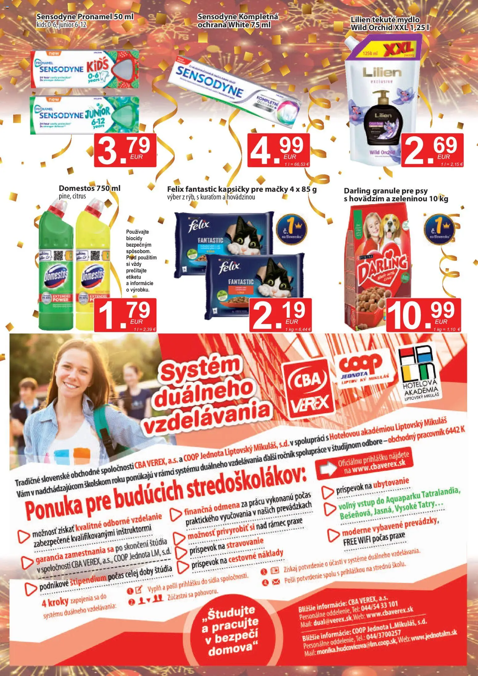 Nové CBA Verex akcie – leták je platný od 15.12.2025 | Strana: 11 | Produkty: Darling granule, Felix, Mydlo, Domestos