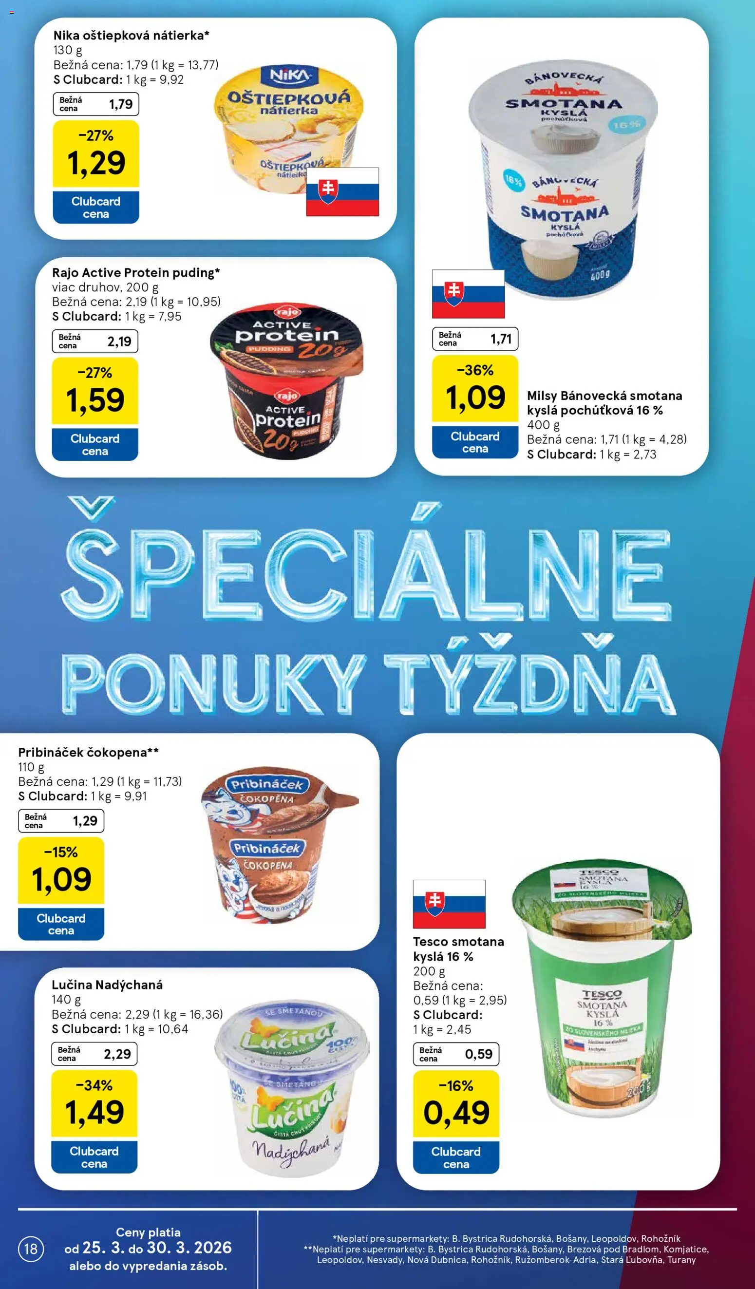 Nové Tesco akcie – leták je platný od 25.03.2026 | Strana: 18 | Produkty: Smotana, Protein