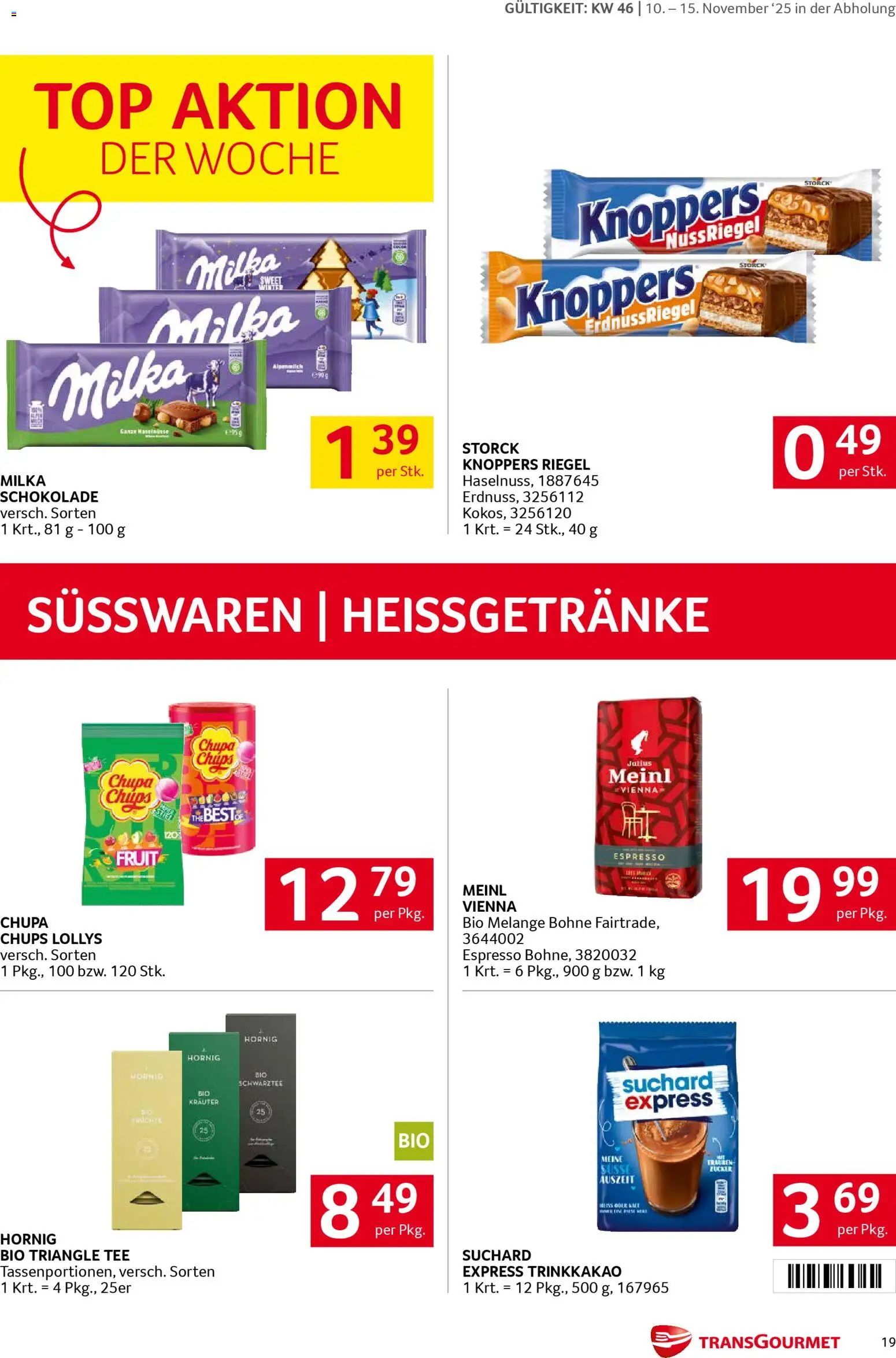 Transgourmet Flugblatt gültig ab 10.11.2025 | Seite: 18 | Produkte: Chips, Zucker, Schokolade, Tee