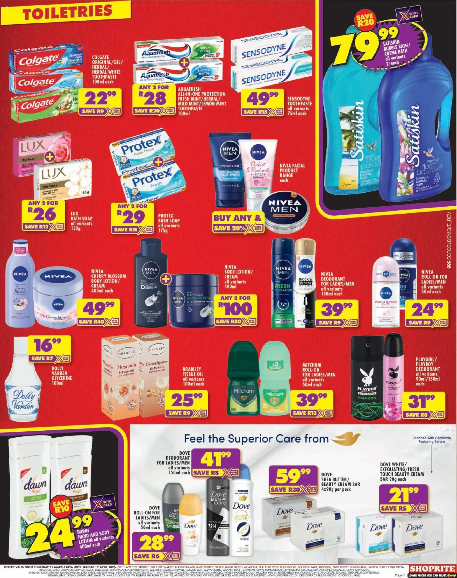 New Shoprite catalogue – valid from 19.03.2026 | Page: 9 | Products: Tissue oil, Butter, Cream, Lotion