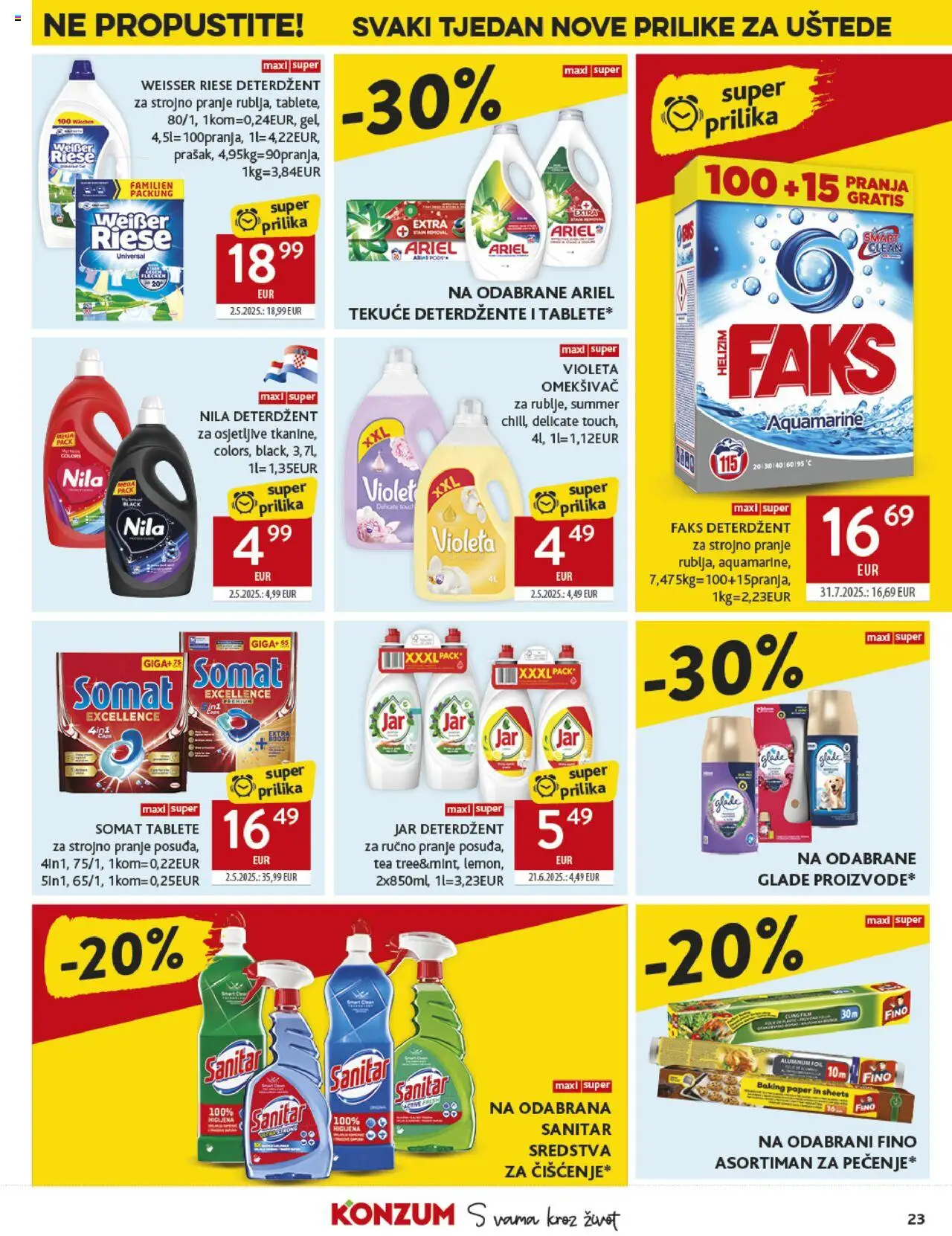 Konzum katalog | vrijedi od 20.08.2025 | Stranica: 23 | Proizvodi: Faks, Omekšivač, Jar, Ariel