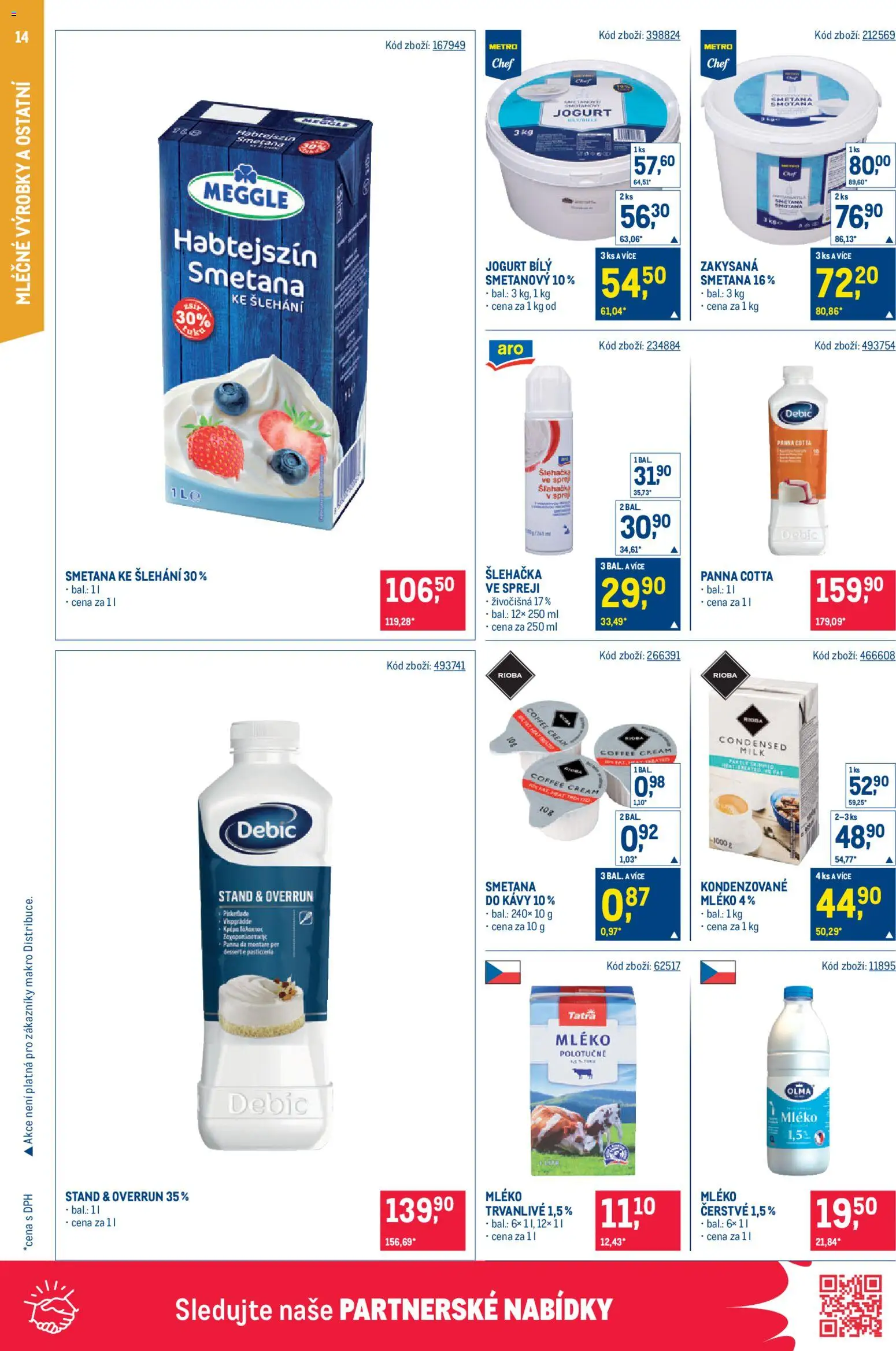 Makro leták - Gastronomie od 08.04.2026 | Strana: 14 | Produkty: Mléko, Smetana, Panna cotta, Kondenzované mléko