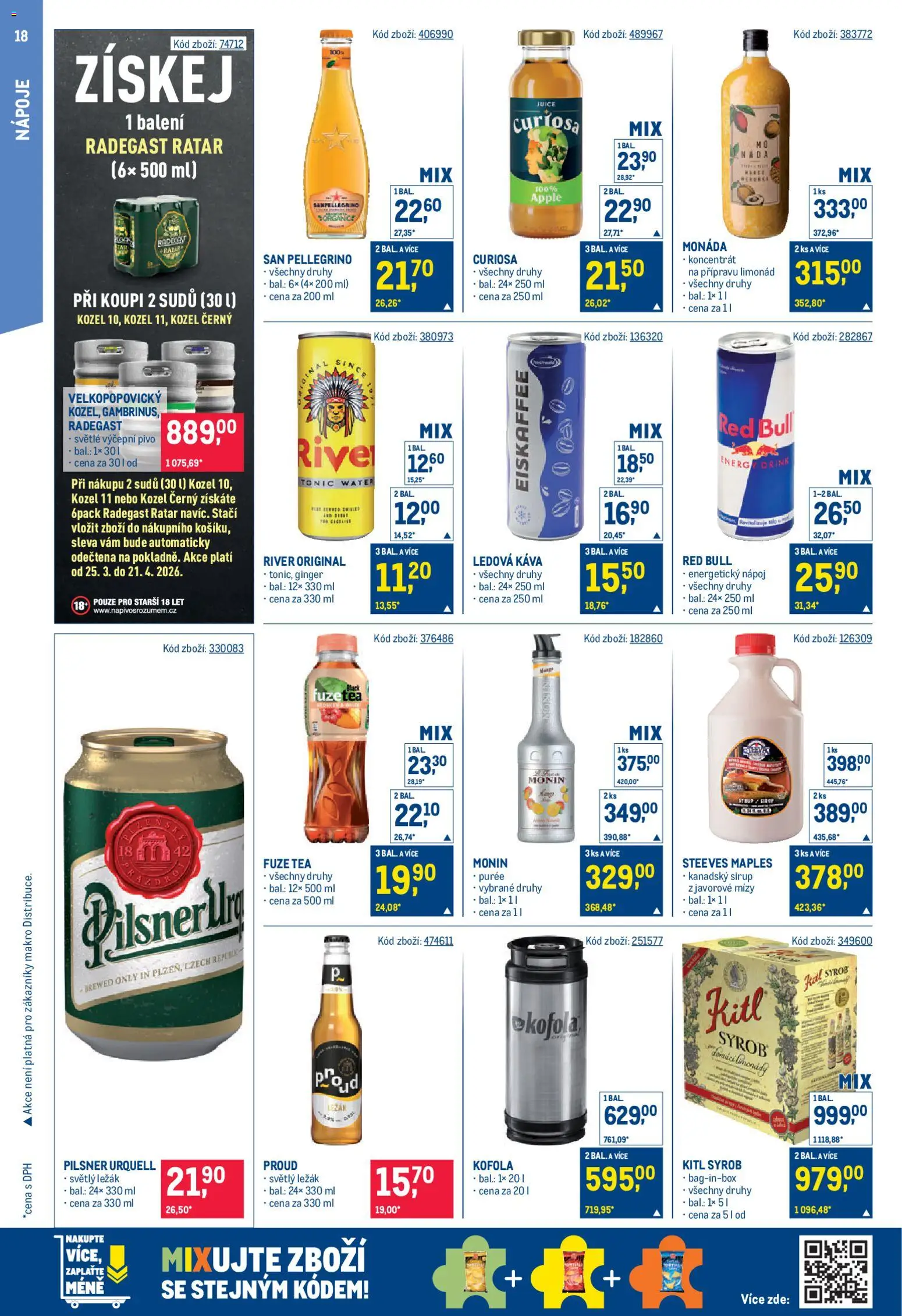 Makro leták - Gastronomie od 08.04.2026 | Strana: 18 | Produkty: Kozel, Radegast, Kofola, Pilsner Urquell