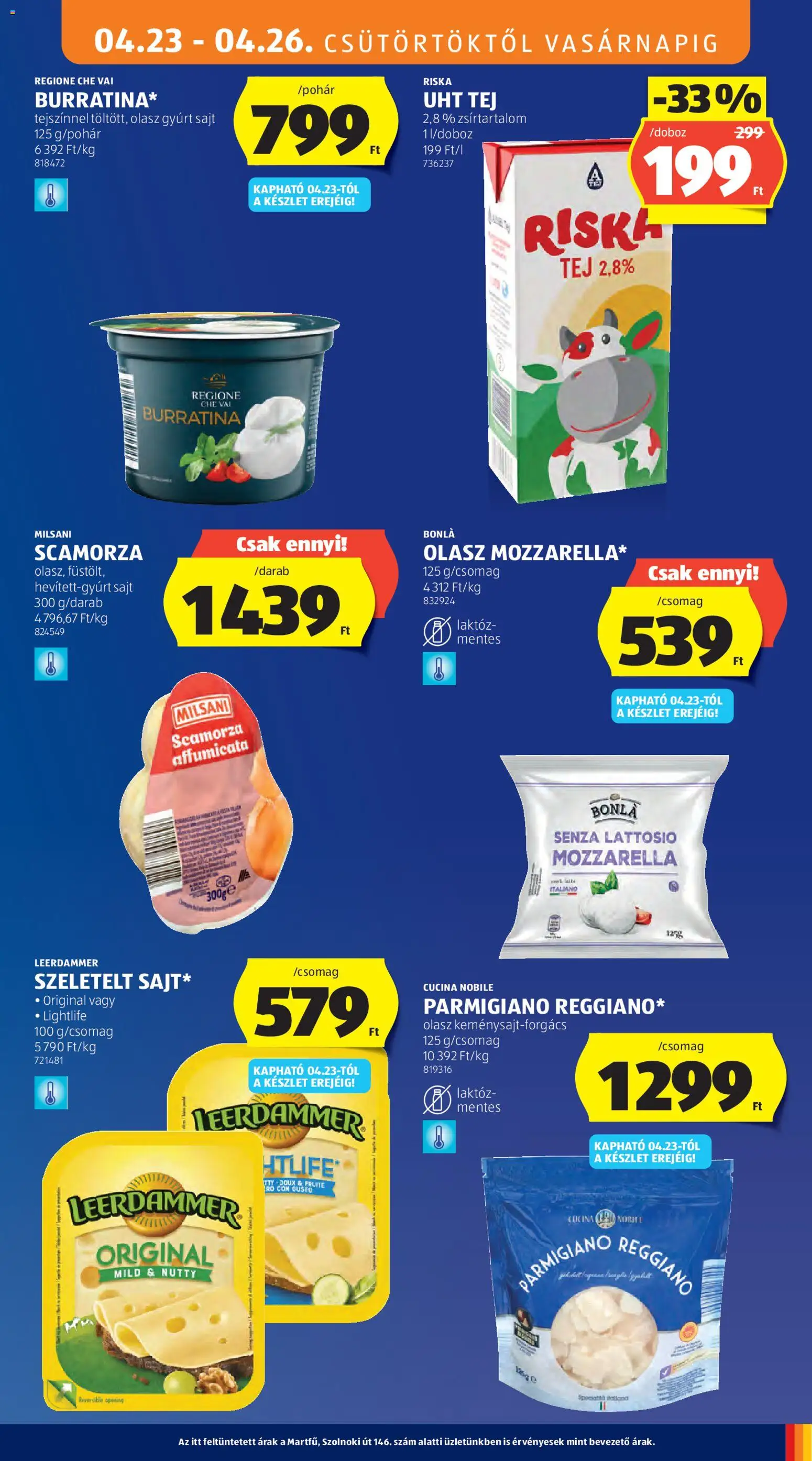 Aldi akciós ujság - amely érvényes a következő dátumtól: 23.04.2026 | Oldal: 11 | Termékek: Mozzarella, Tej, Sajt