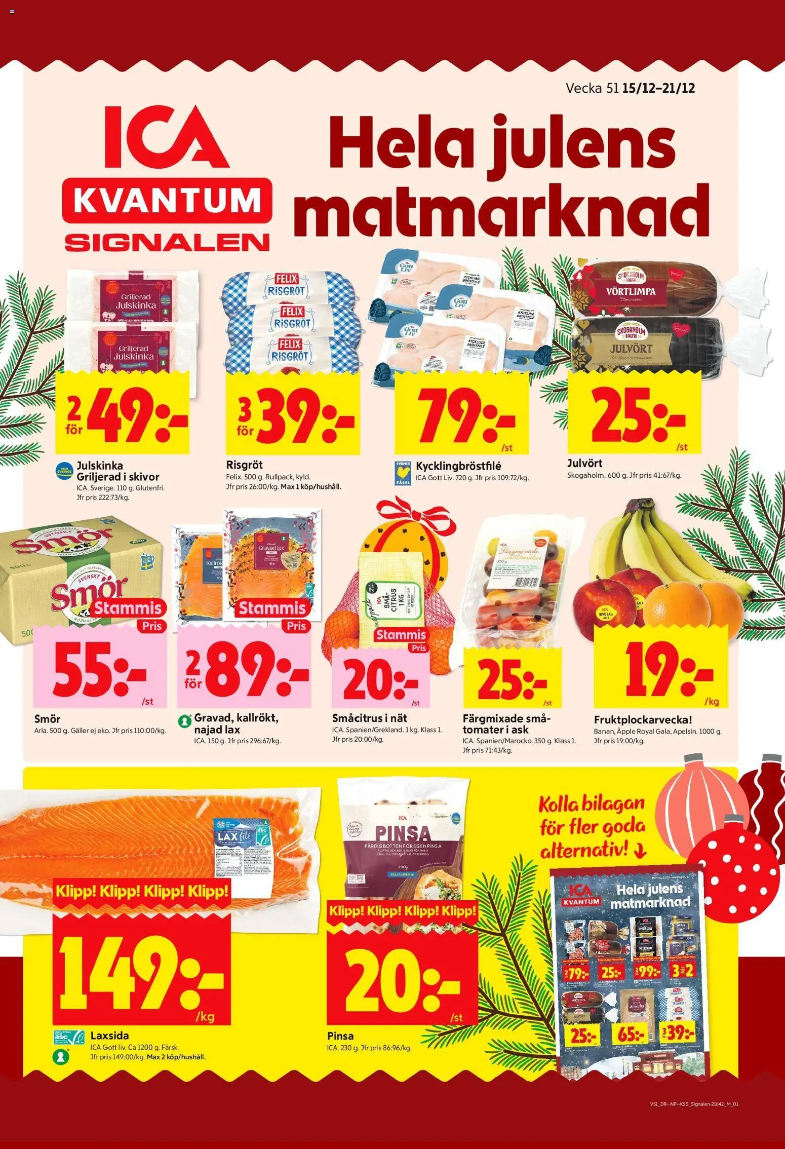 ICA Kvantum reklamblad aktuell från 15.12.2025 | Sida: 1 | Produkter: Bageri, Lax, Smör, Äpple