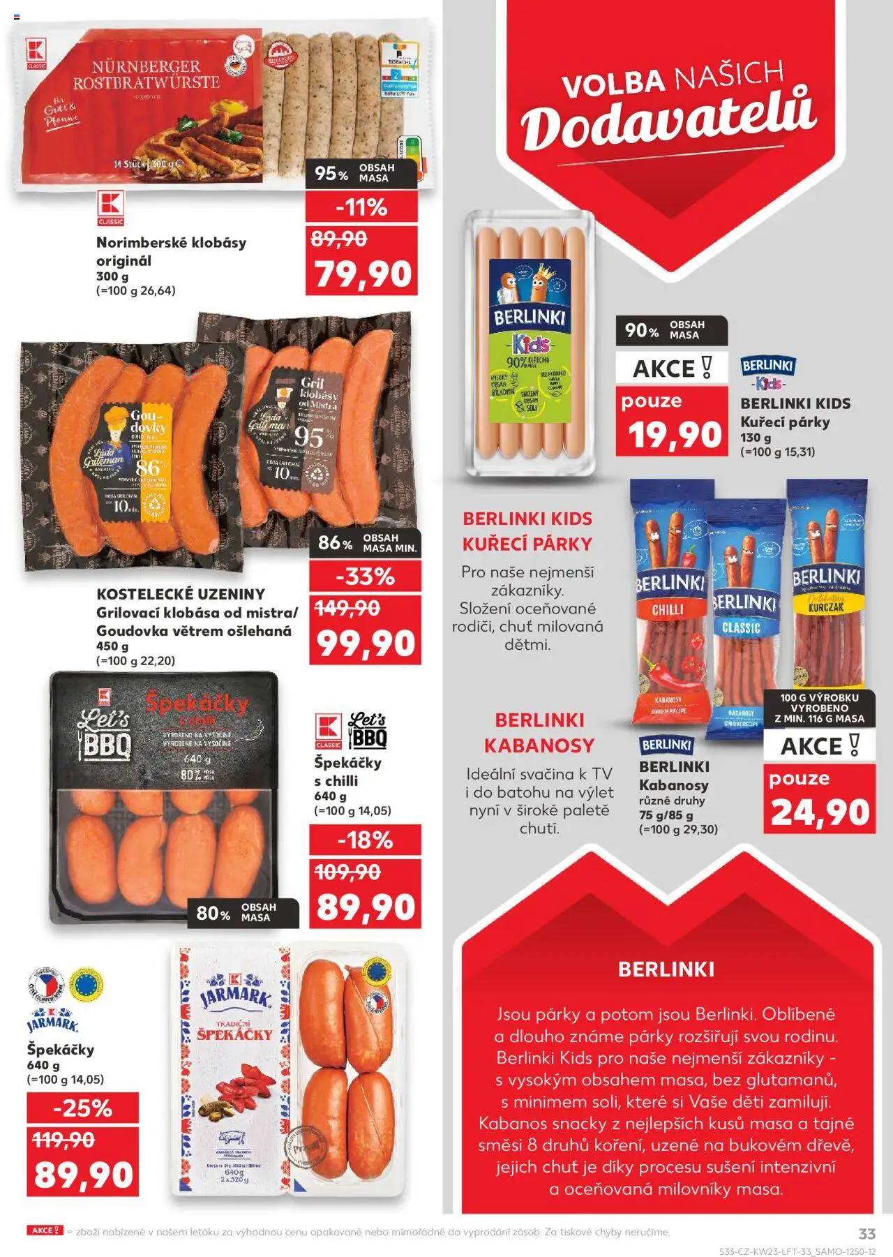 Kaufland leták - Praha 8 od 04.06.2025 | Strana: 33 | Produkty: Párky, Klobása, Klobásy, Kabanos
