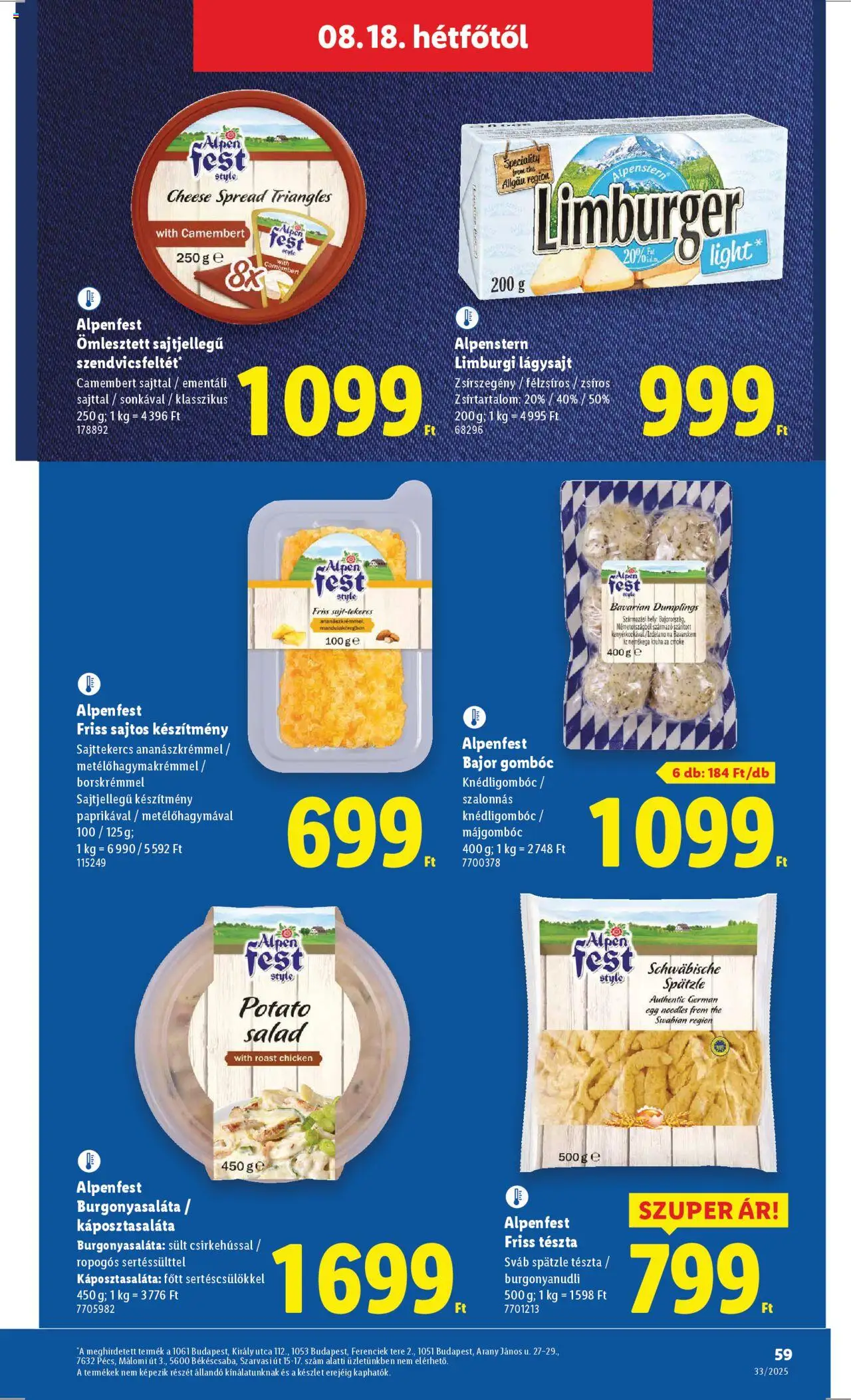 Lidl akciós ujság - amely érvényes a következő dátumtól: 14.08.2025 | Oldal: 59 | Termékek: Tészta, Camembert