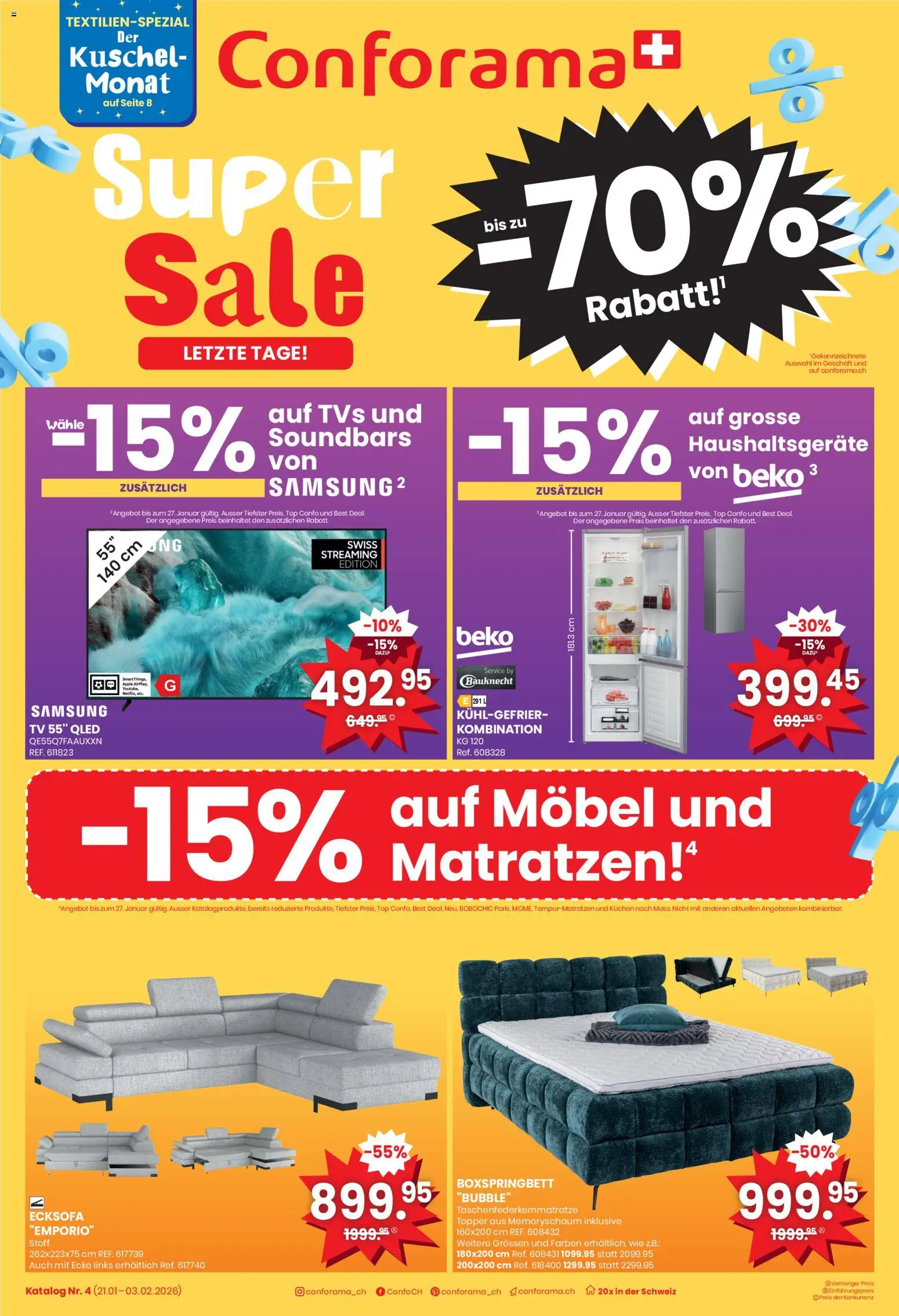 Conforama Aktionen – gültig ab 21.01.2026 | Seite: 1 | Produkte: Topper, Top, Apple, Boxspringbett