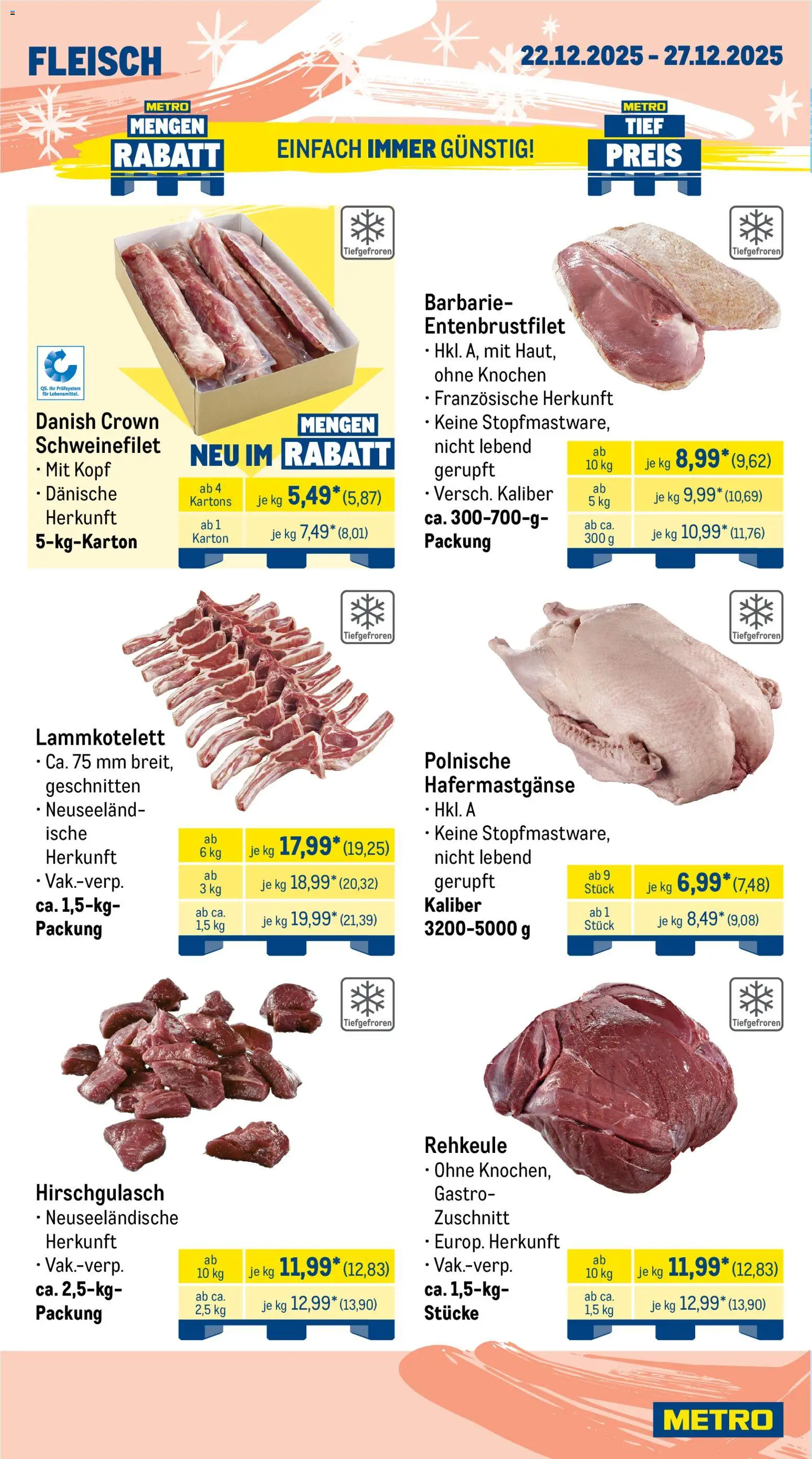 Metro - Wochen-Angebote Gastro – gültig ab 22.12.2025 | Seite: 4 | Produkte: Schweinefilet, Fleisch