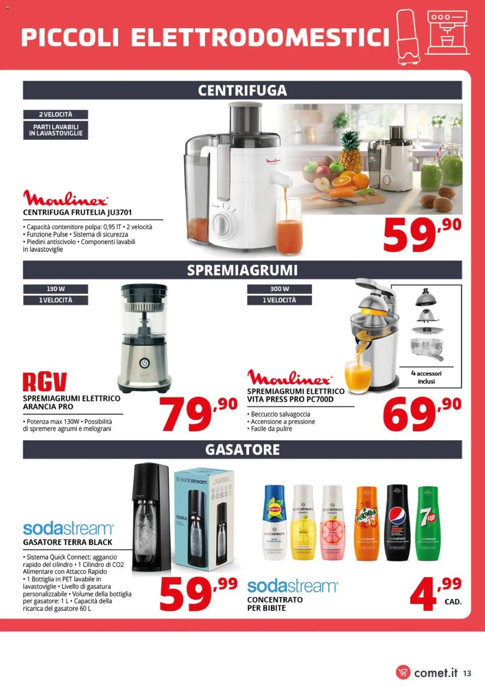 Volantino Comet del 10.04.2026 | Pagina: 13 | Prodotti: Gasatore, Centrifuga, Agrumi, Bottiglia