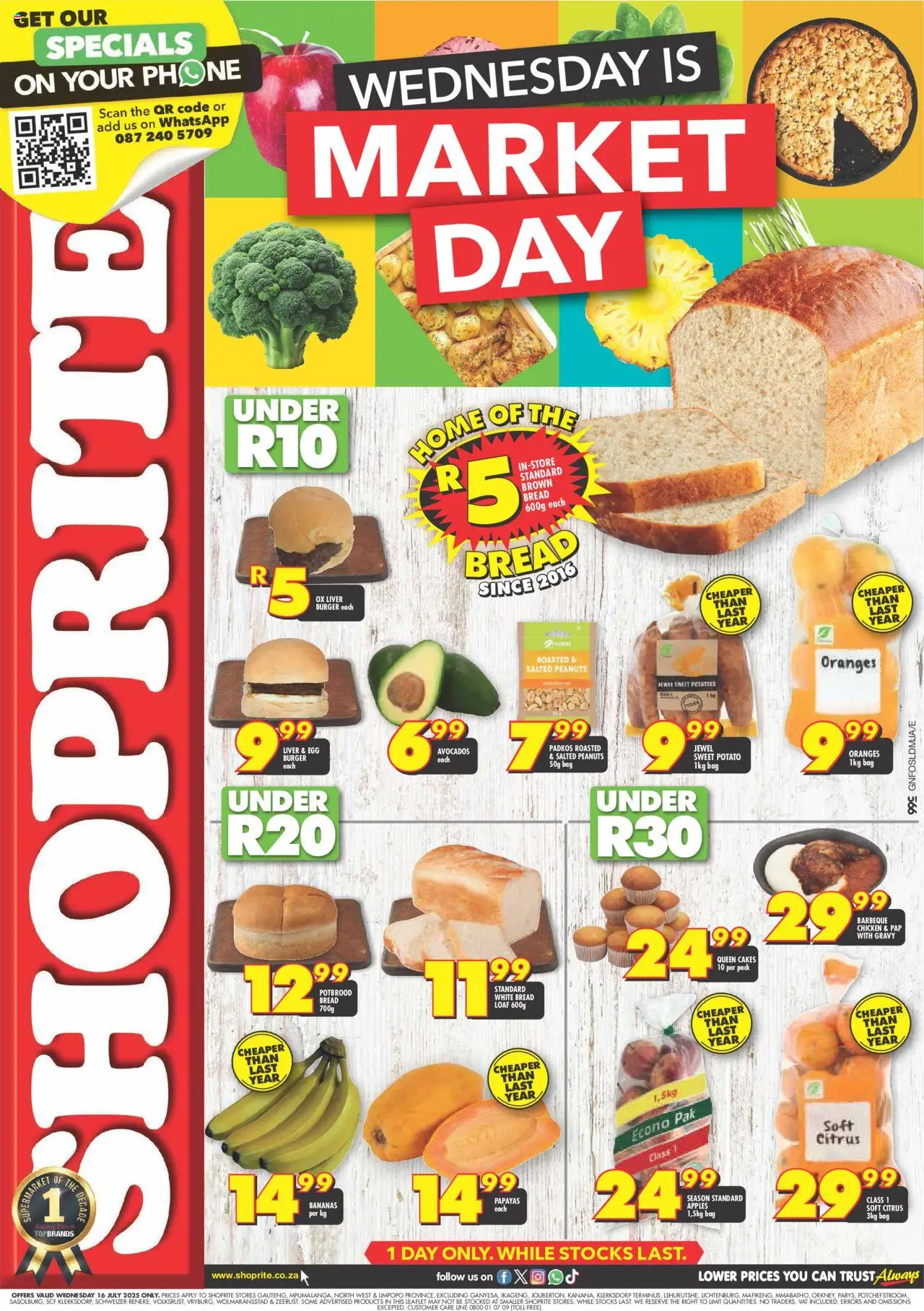 Shoprite Gauteng - Market Day Deals │ valid from 16.07.2025 | Page: 1 | Products: Phone, Bread, Oranges, Peanuts