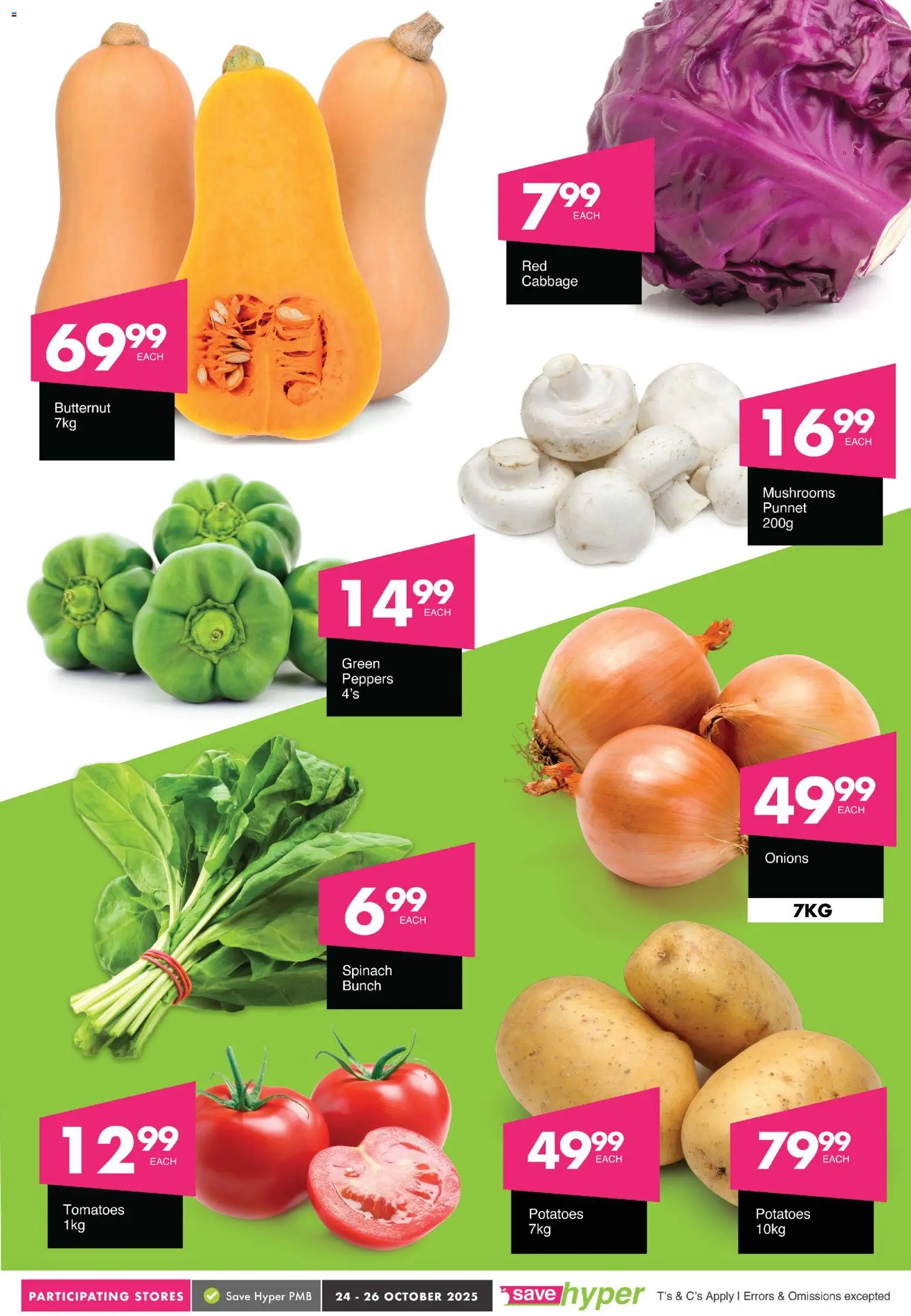 New Save catalogue – valid from 24.10.2025 | Page: 2 | Products: Mushrooms, Tomatoes, Potatoes, Onions