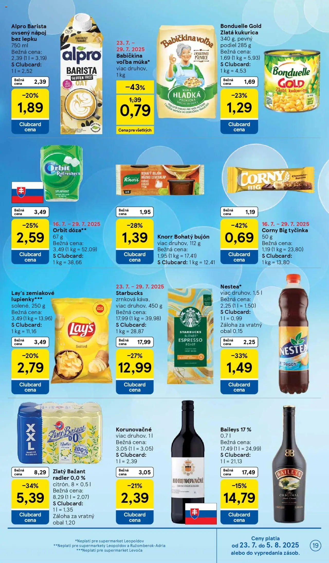 Tesco Supermarket - leták │ platný od 23.07.2025 | Strana: 19 | Produkty: Bujón, Barista, Zlatý Bažant, Baileys