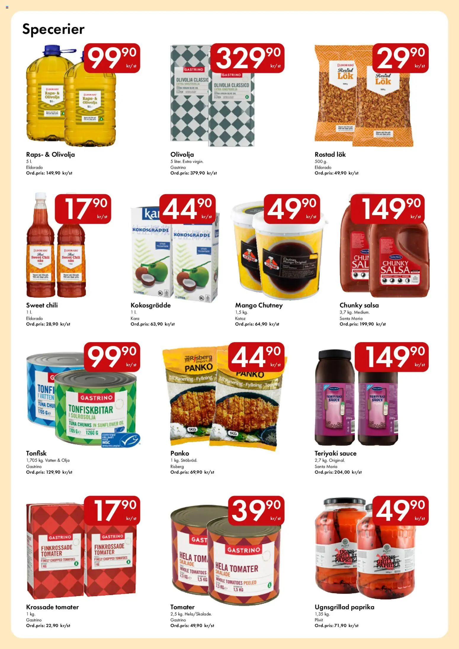 Snabbgross reklamblad aktuell från 09.03.2026 | Sida: 9 | Produkter: Rostad lök, Olivolja, Chili, Mango
