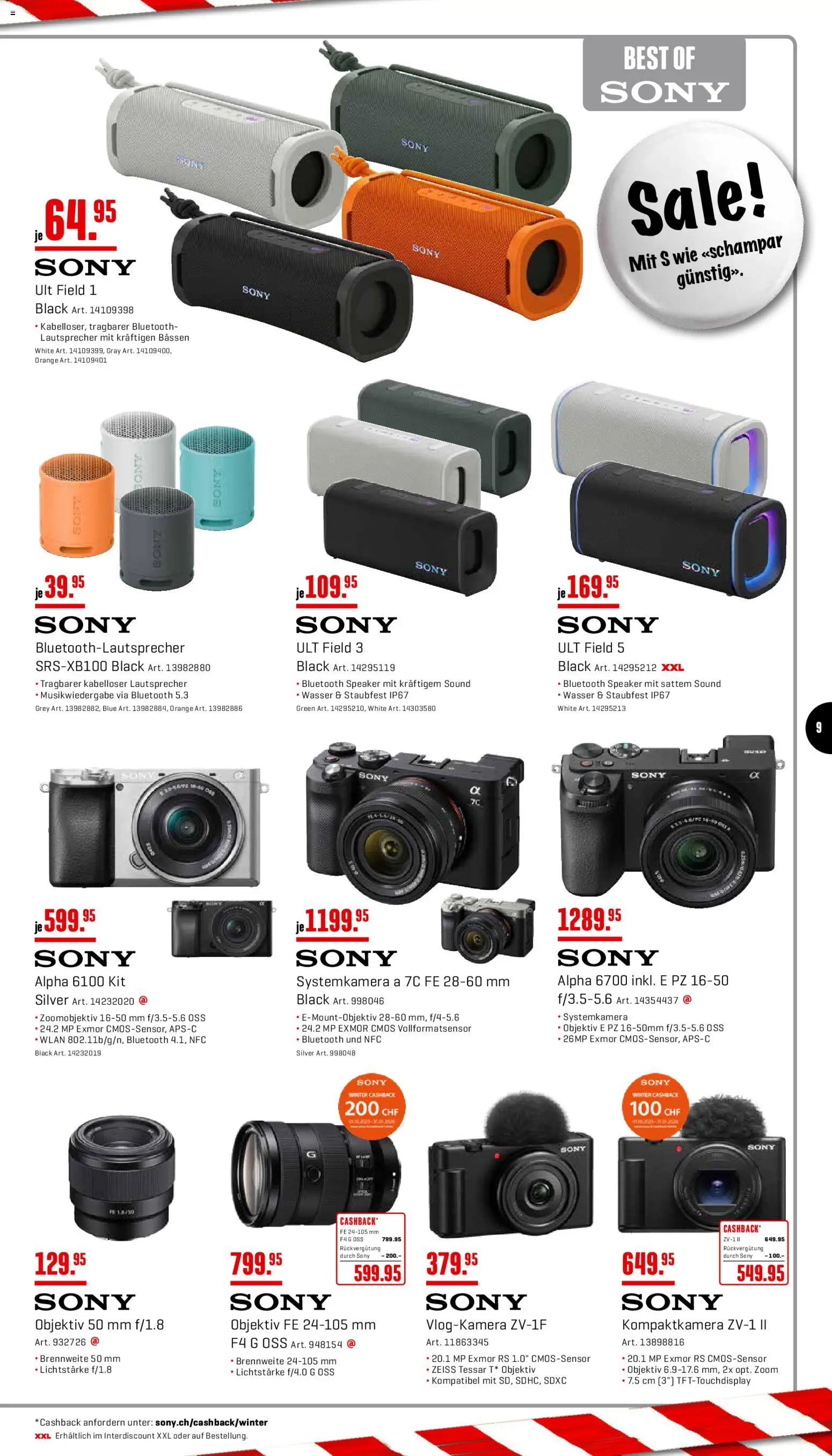 Interdiscount Aktionen – gültig ab 22.12.2025 | Seite: 9 | Produkte: Wasser, Lautsprecher, Systemkamera, Sony