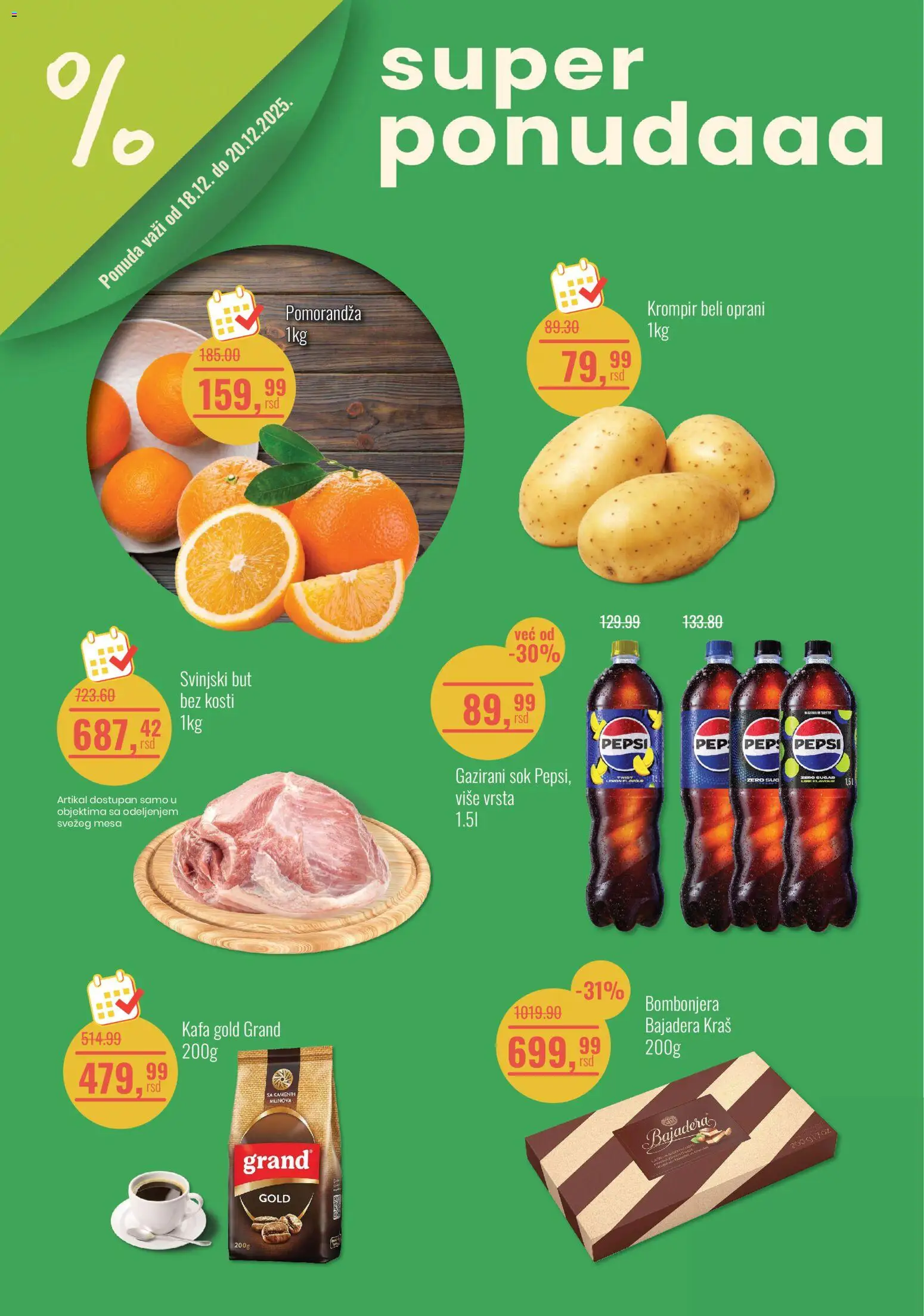 Aroma Market katalog - važi od 18.12.2025 | Strana: 1 | Proizvode: Krompir, Kafa, Sok, Svinjski but
