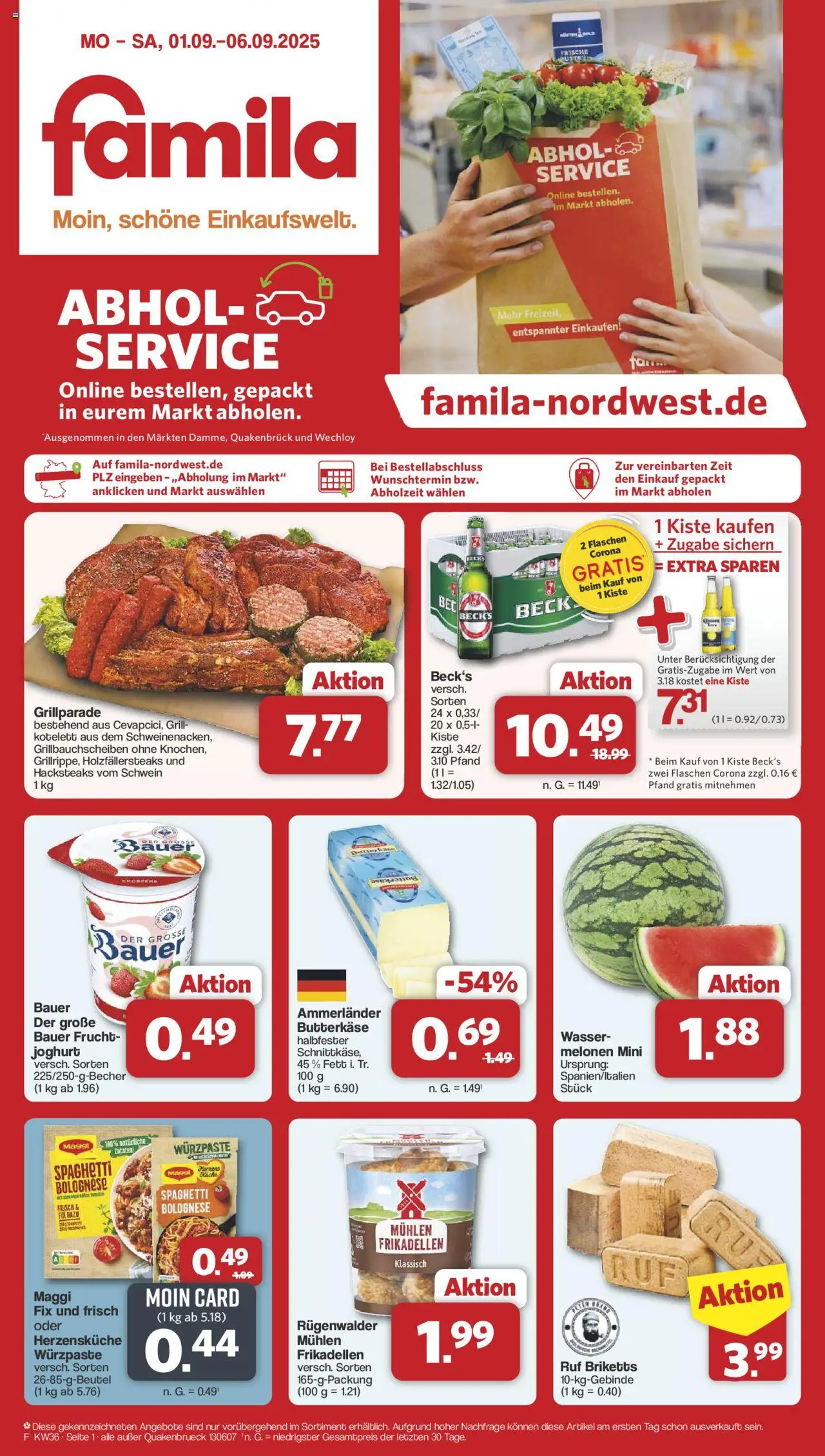 Famila Nordwest Markt - Angebote - gültig ab dem 01.09.2025 | Seite: 1 | Produkte: Grill, Maggi, Joghurt, Wasser