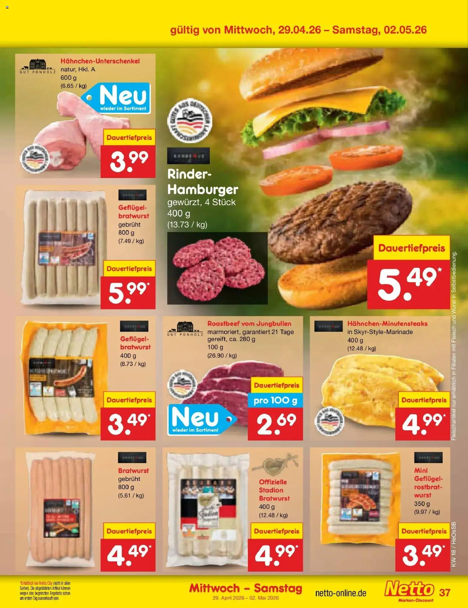 Netto Marken-Discount Prospekt Kröpelin	 – gültig ab 27.04.2026 | Seite: 45 | Produkte: Bratwurst, Roastbeef, Wurst, Fleisch
