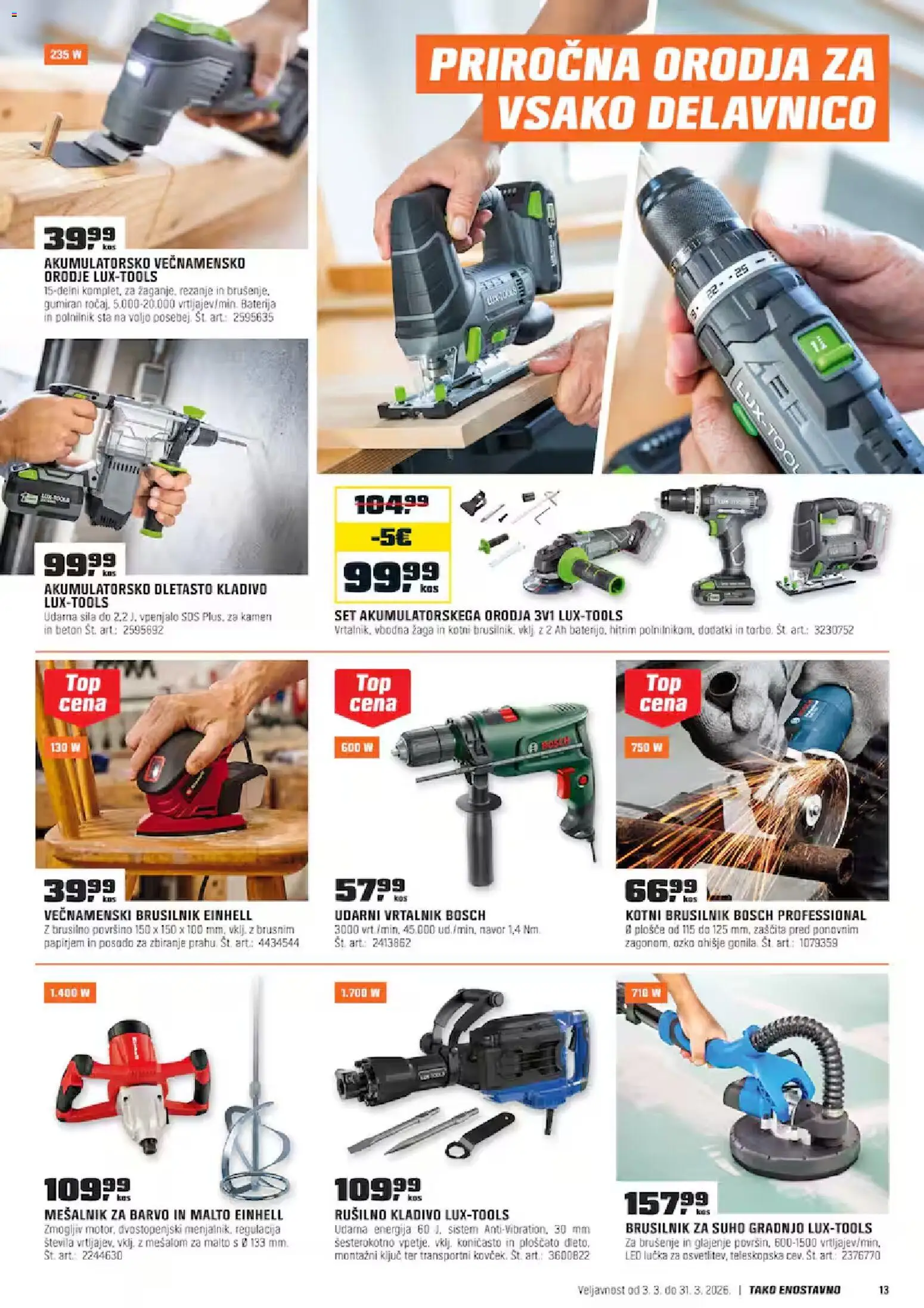 Novi OBI katalog ponudbe – veljaven od 03.03.2026 | Stran: 13 | Izdelki: Mesalnik, Polnilnik, Brusilnik, Kladivo