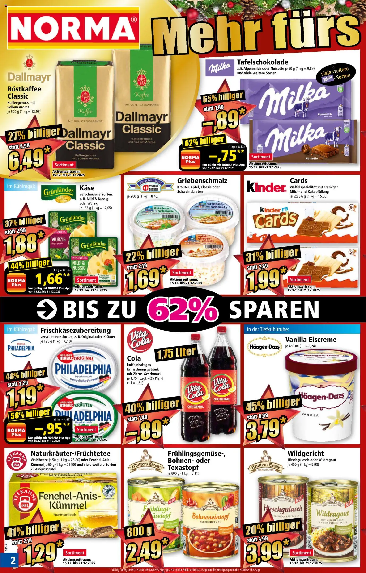 Norma Prospekt 	 – gültig ab 15.12.2025 | Seite: 2 | Produkte: Cola, Kaffee, Philadelphia, Äpfel