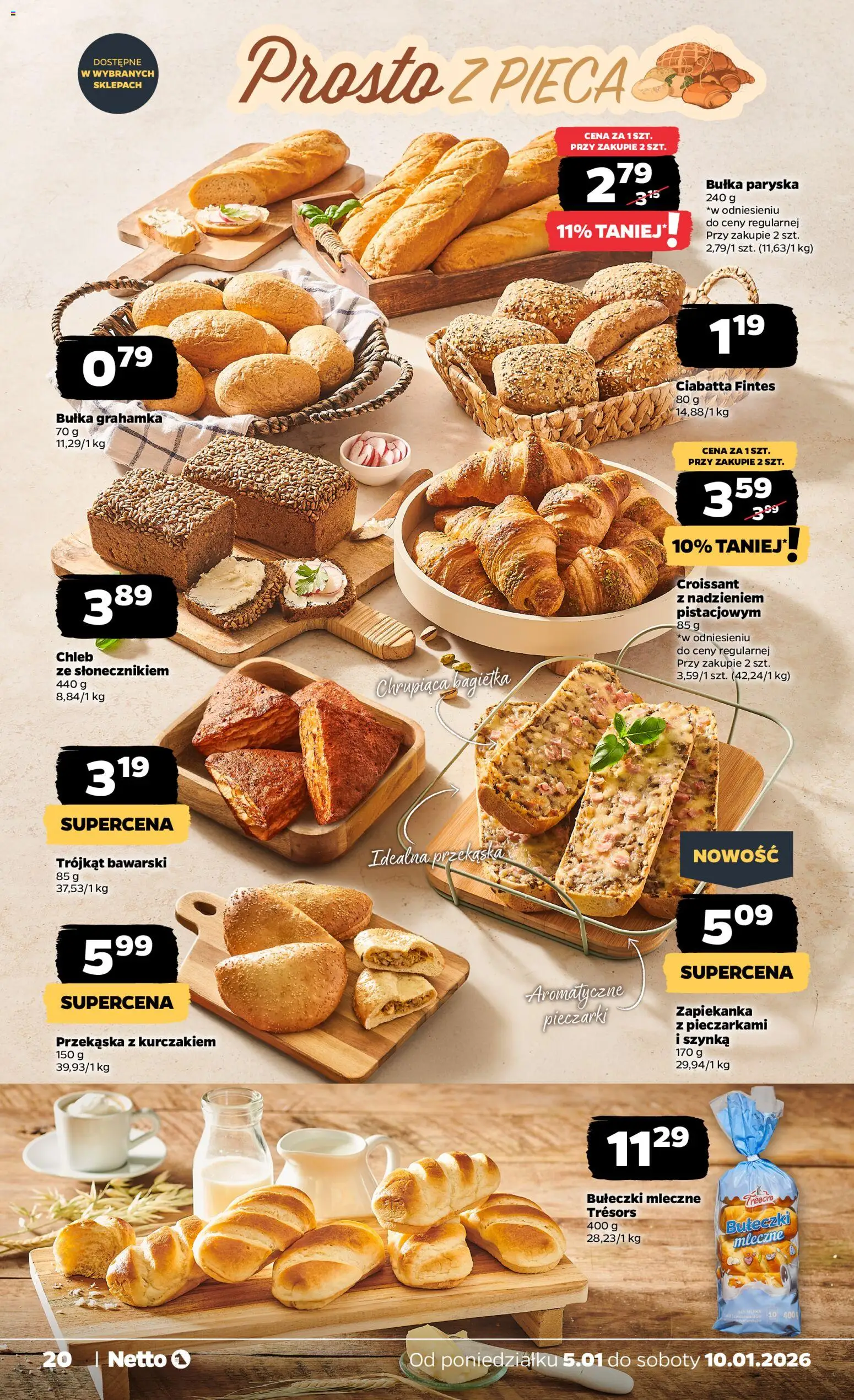 Netto gazetka - Spożywcza od 05.01.2026 | Strona: 20 | Produkty: Pieczarki, Szynka, Bułka, Bagietka