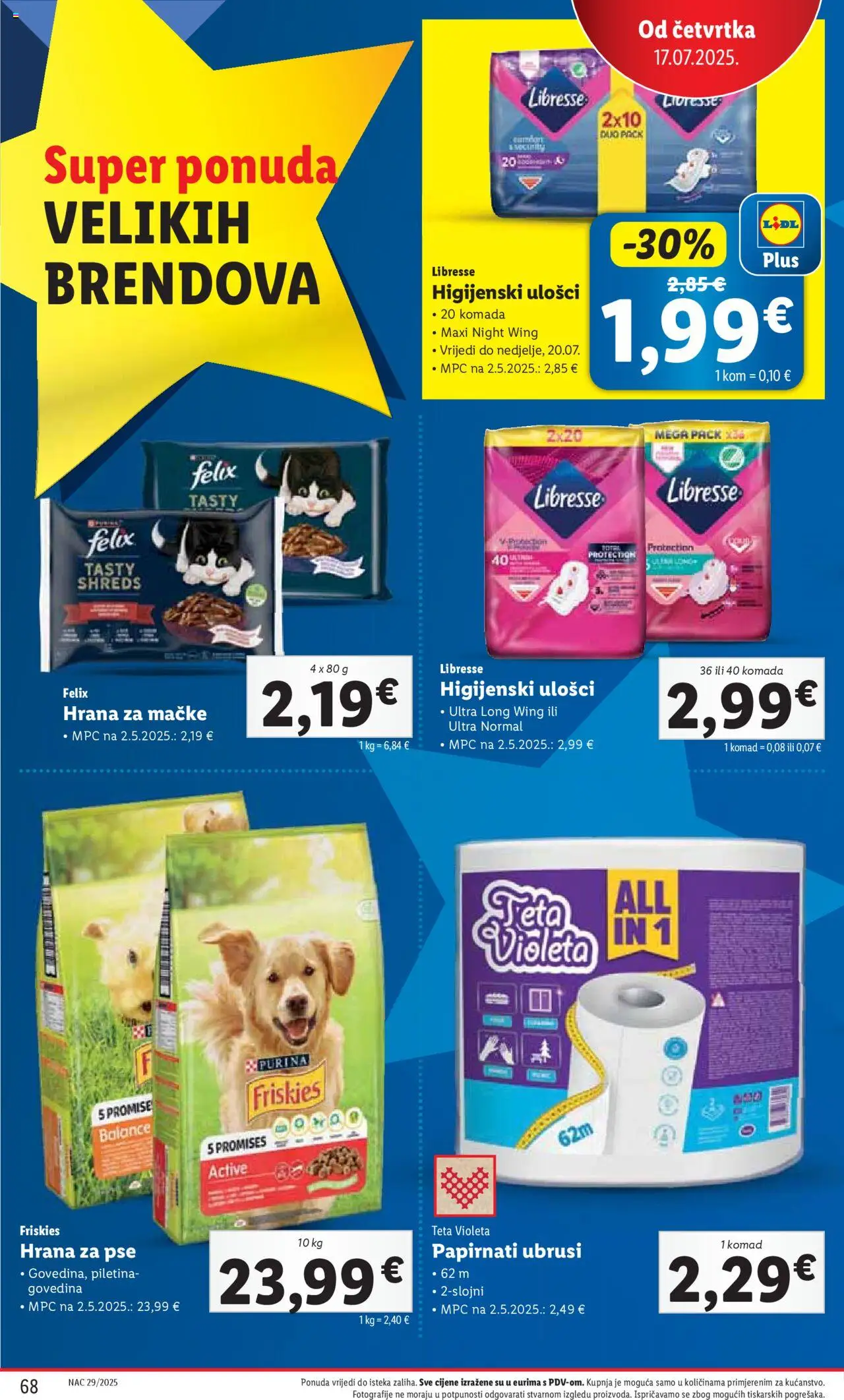 Lidl katalog | vrijedi od 14.07.2025 | Stranica: 68 | Proizvodi: Hrana za pse, Govedina, Hrana za mačke, Libresse