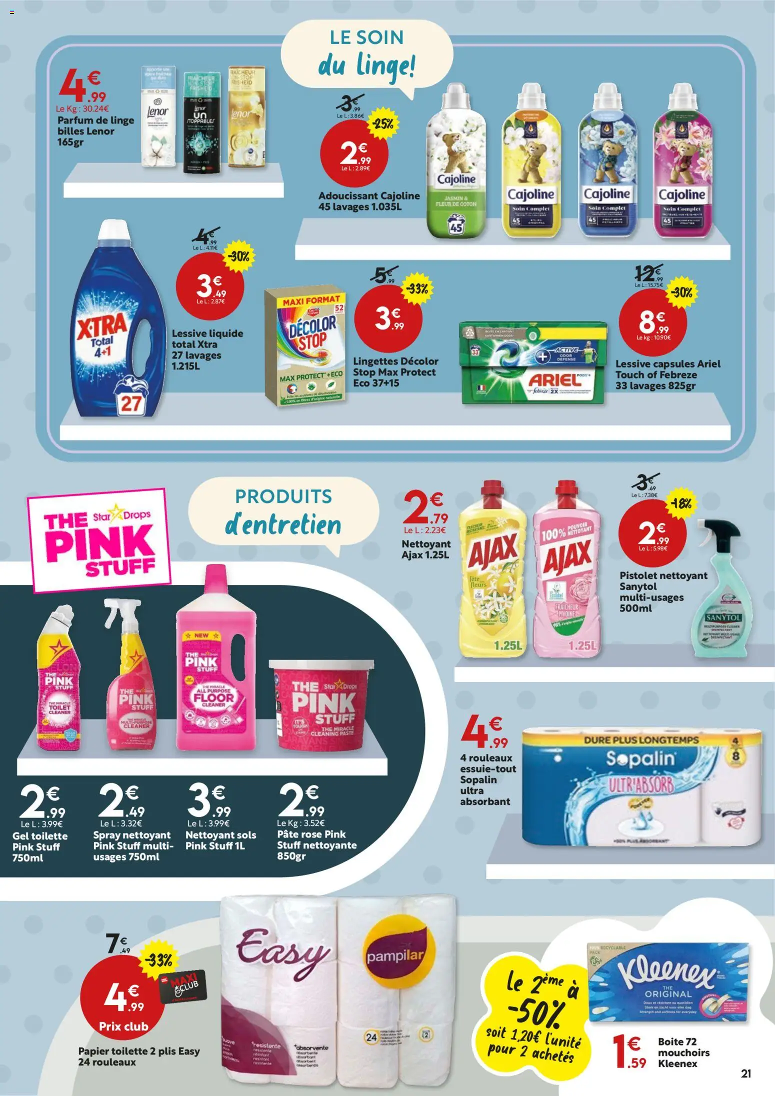 {H1} | Page: 21 | Produits: Papier toilette, Parfum de linge Lenor, Mouchoirs, Thé