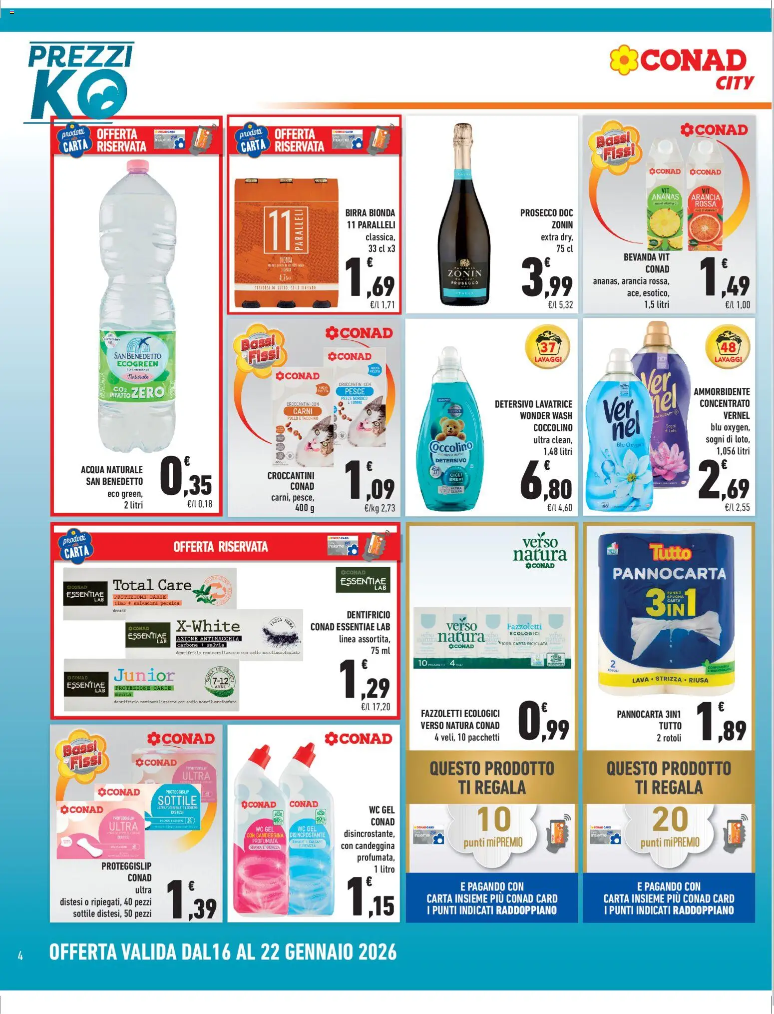 Volantino Conad del 16.01.2026 | Pagina: 4 | Prodotti: Dentifricio, Candeggina, Pasta, Tonno