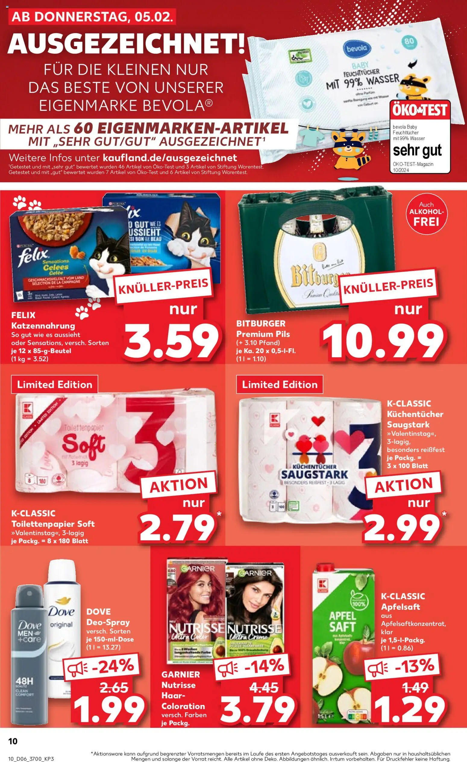 Kaufland prospekt Rostock	 – gültig ab 05.02.2026 | Seite: 10 | Produkte: Bitburger, Apple, Wasser, Saft