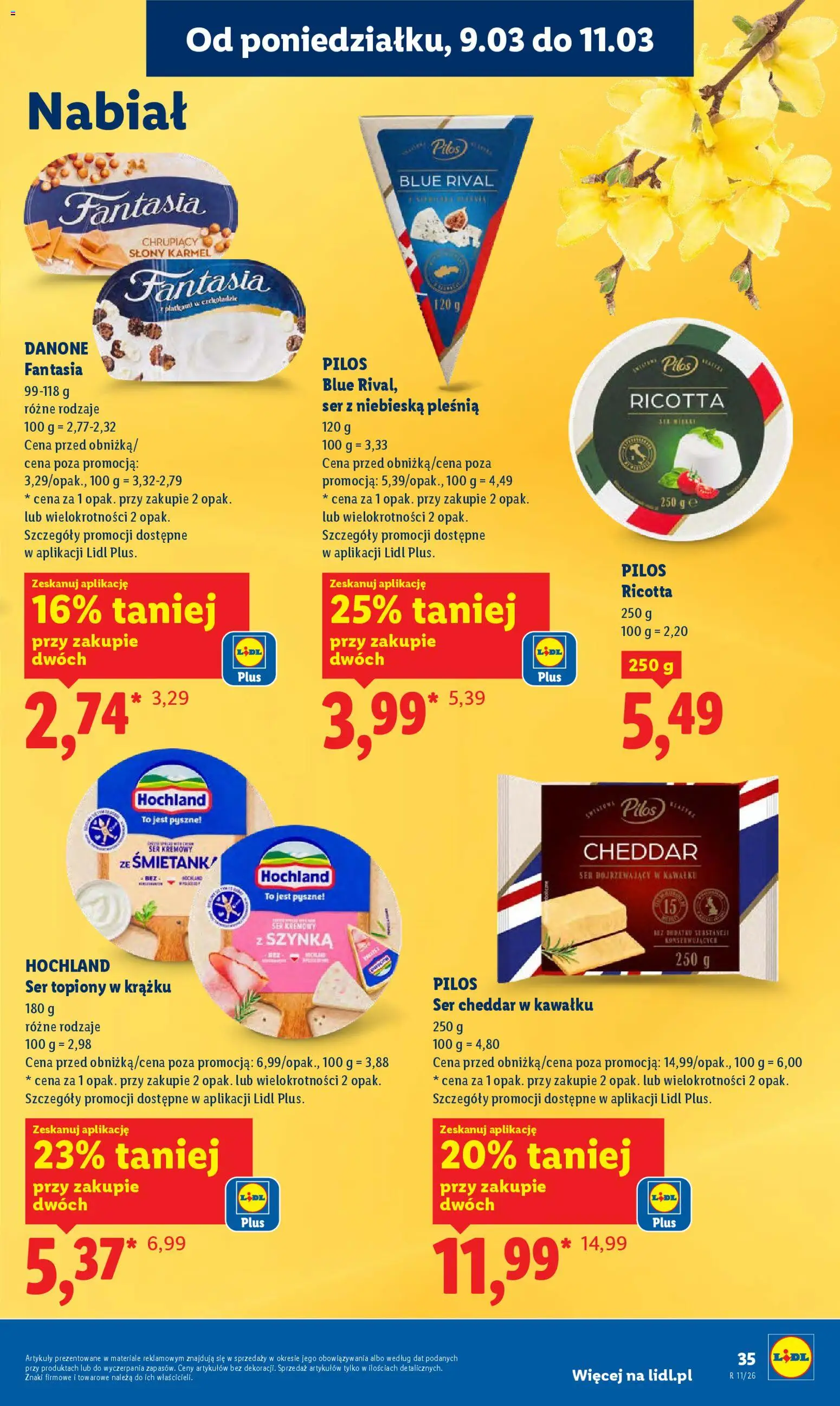 Lidl gazetka od 09.03.2026 | Strona: 35 | Produkty: Ser topiony, Ser dojrzewający, Cheddar, Ser cheddar