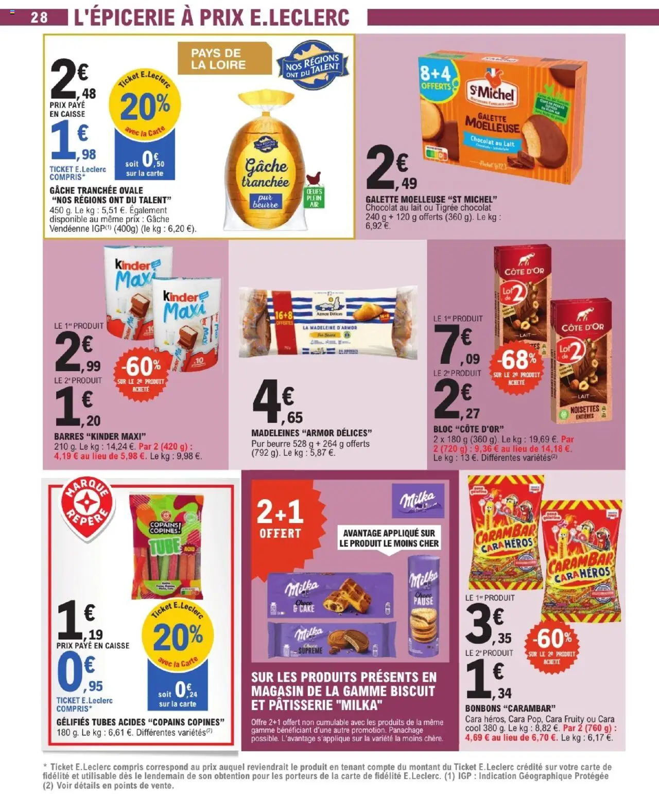  | Page: 28 | Produits: Kinder maxi, Farine, Bonbons, Biscuits