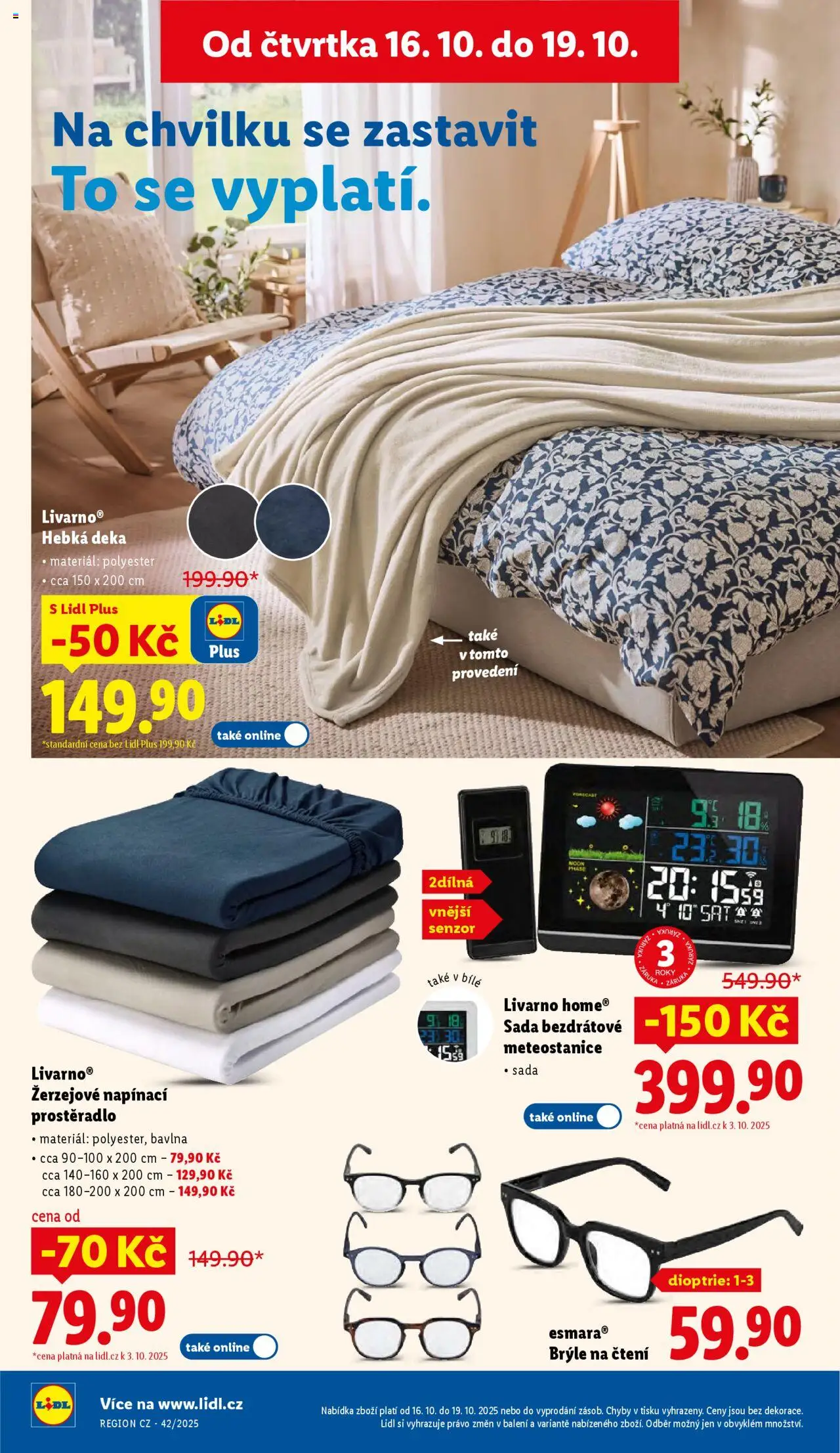 Lidl leták od 16.10.2025 | Strana: 54 | Produkty: Brýle na čtení, Brýle, Meteostanice, Deka