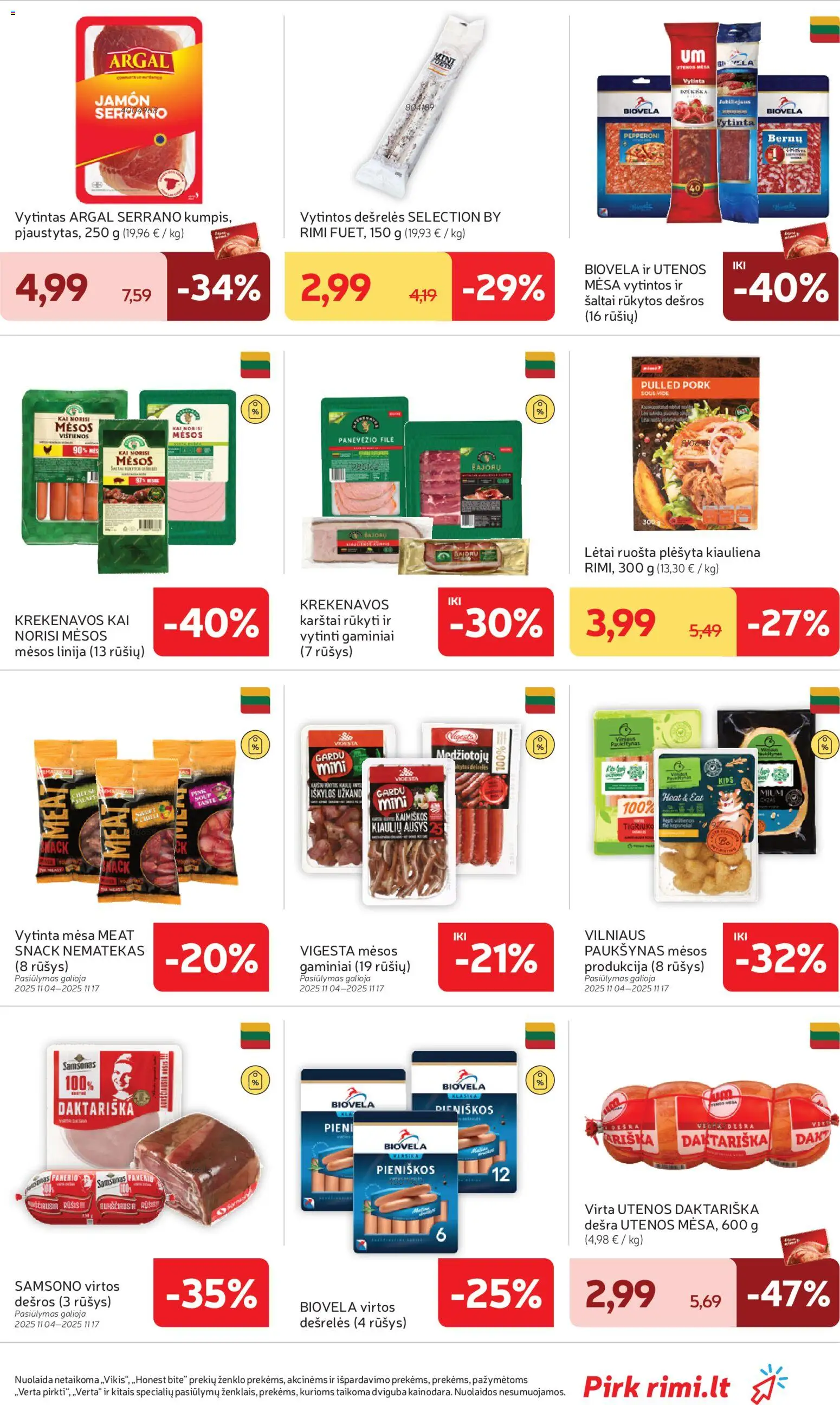Rimi akcijos nuo 11.11.2025 | Puslapis: 19 | Prekių: Dešrelės, Dešra, Kiauliena
