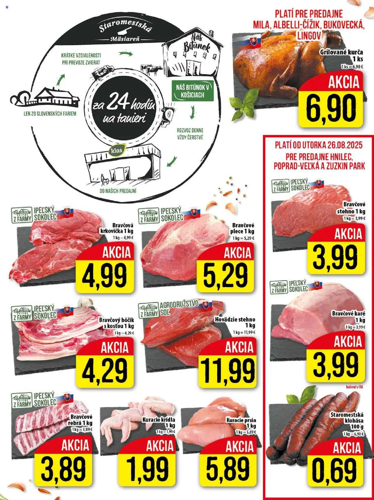 Klas leták │ platný od 25.08.2025 | Strana: 5 | Produkty: Kuracie prsia, Krkovička, Kuracie krídla, Kurča