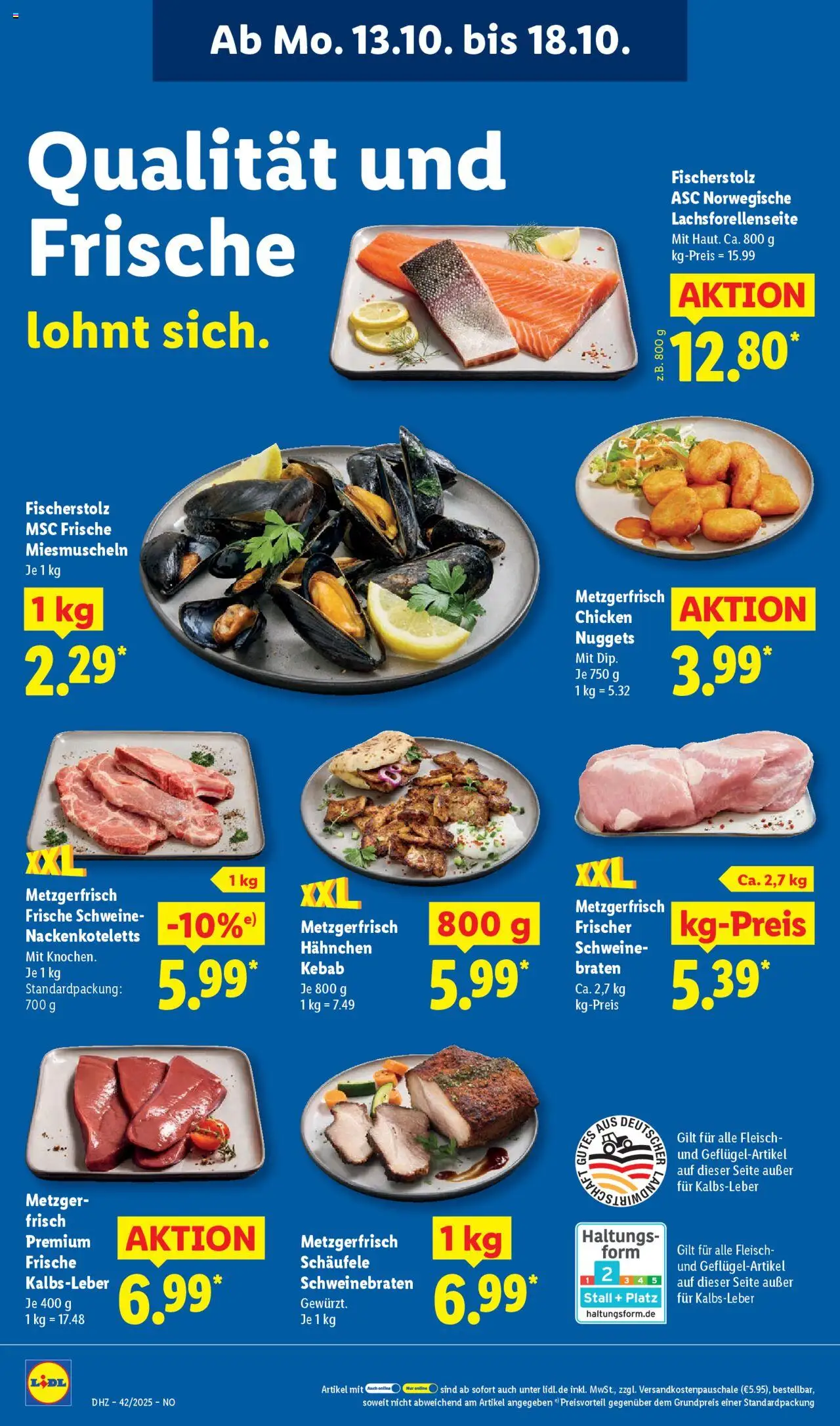 Lidl Prospekt Holzminden – gültig ab 13.10.2025 | Seite: 8 | Produkte: Hahnchen, Kalbsleber, Fleisch