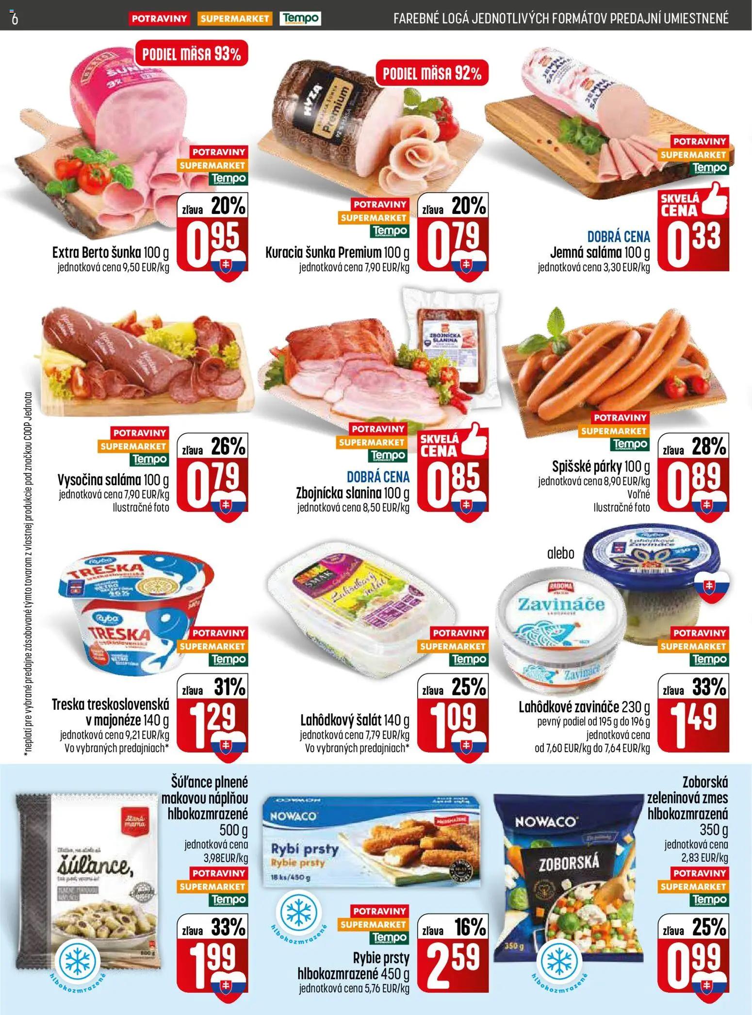 Nové COOP Jednota akcie – leták je platný od 19.02.2026 | Strana: 6 | Produkty: Saláma, Šunka, Ryba, Treska