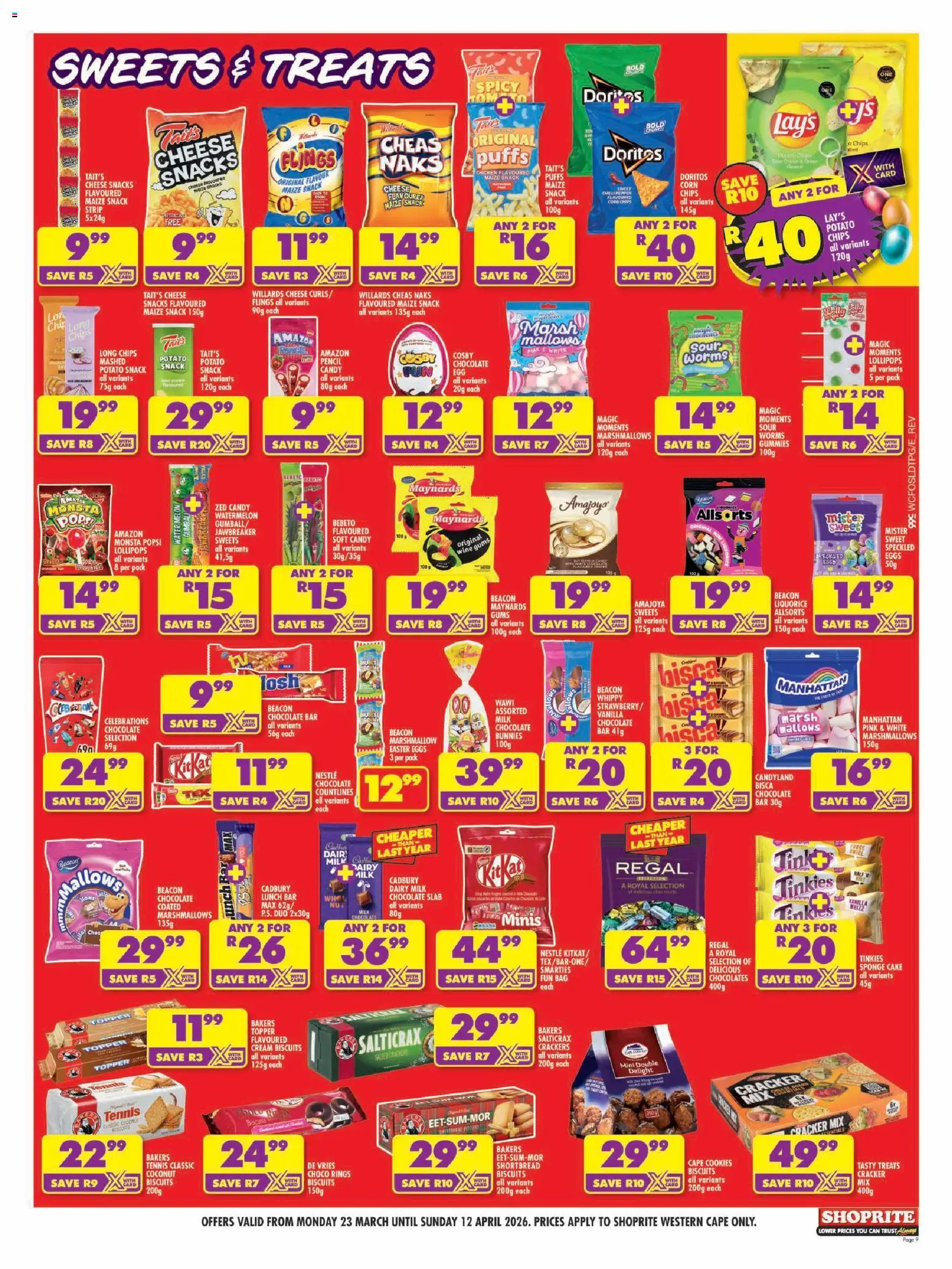 New Shoprite catalogue – valid from 23.03.2026 | Page: 9 | Products: Cake, Corn, Milk, Biscuits