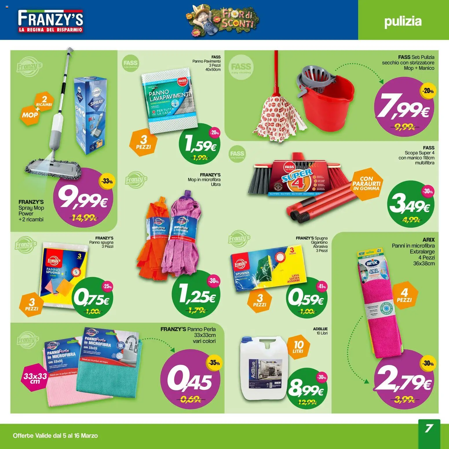 Volantino Franzy's del 05.03.2026 | Pagina: 7 | Prodotti: Spugna, Scopa, Secchio