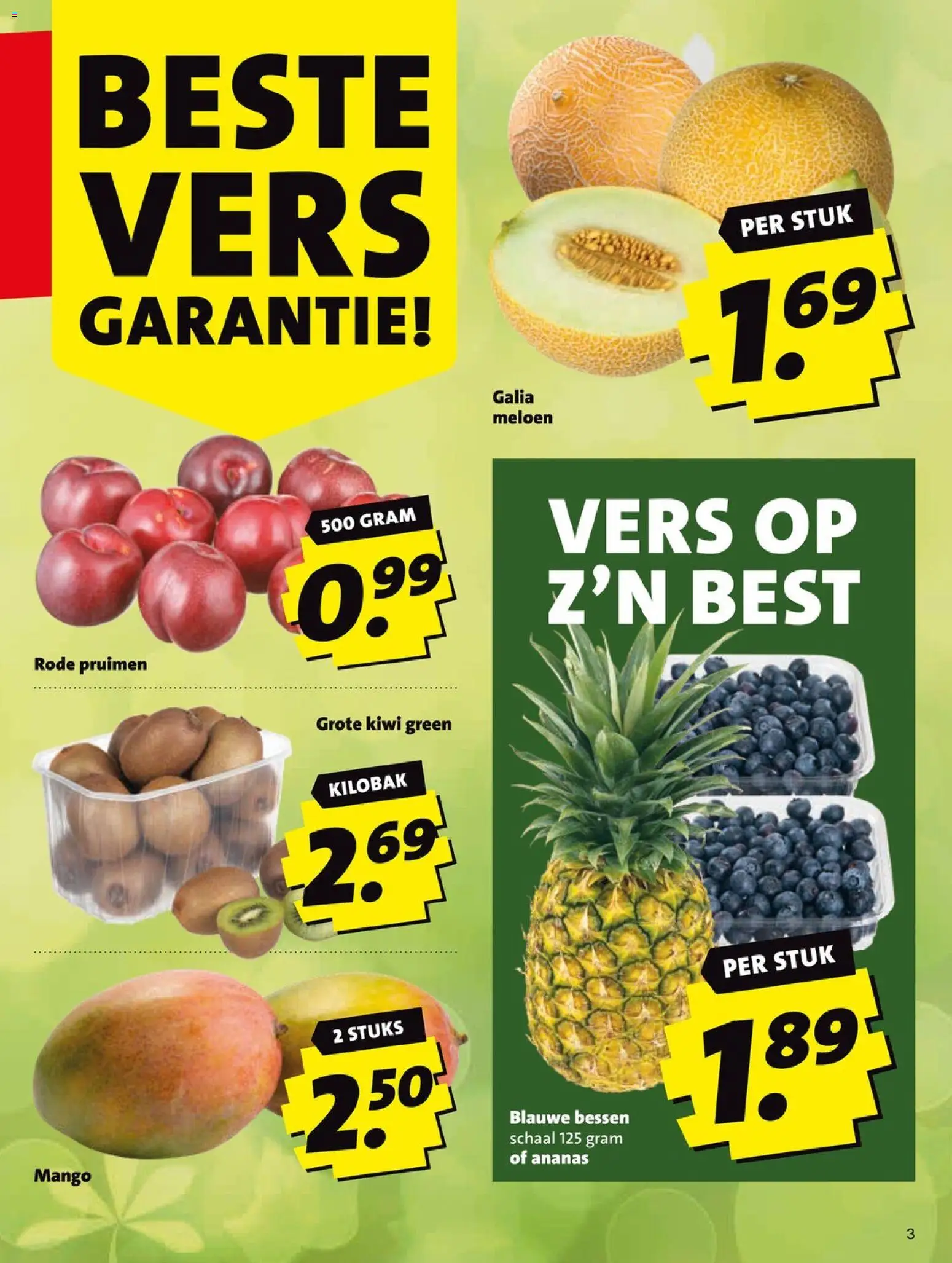 {H1} | Pagina: 3 | Producten: Meloen, Ananas, Kiwi, Schaal