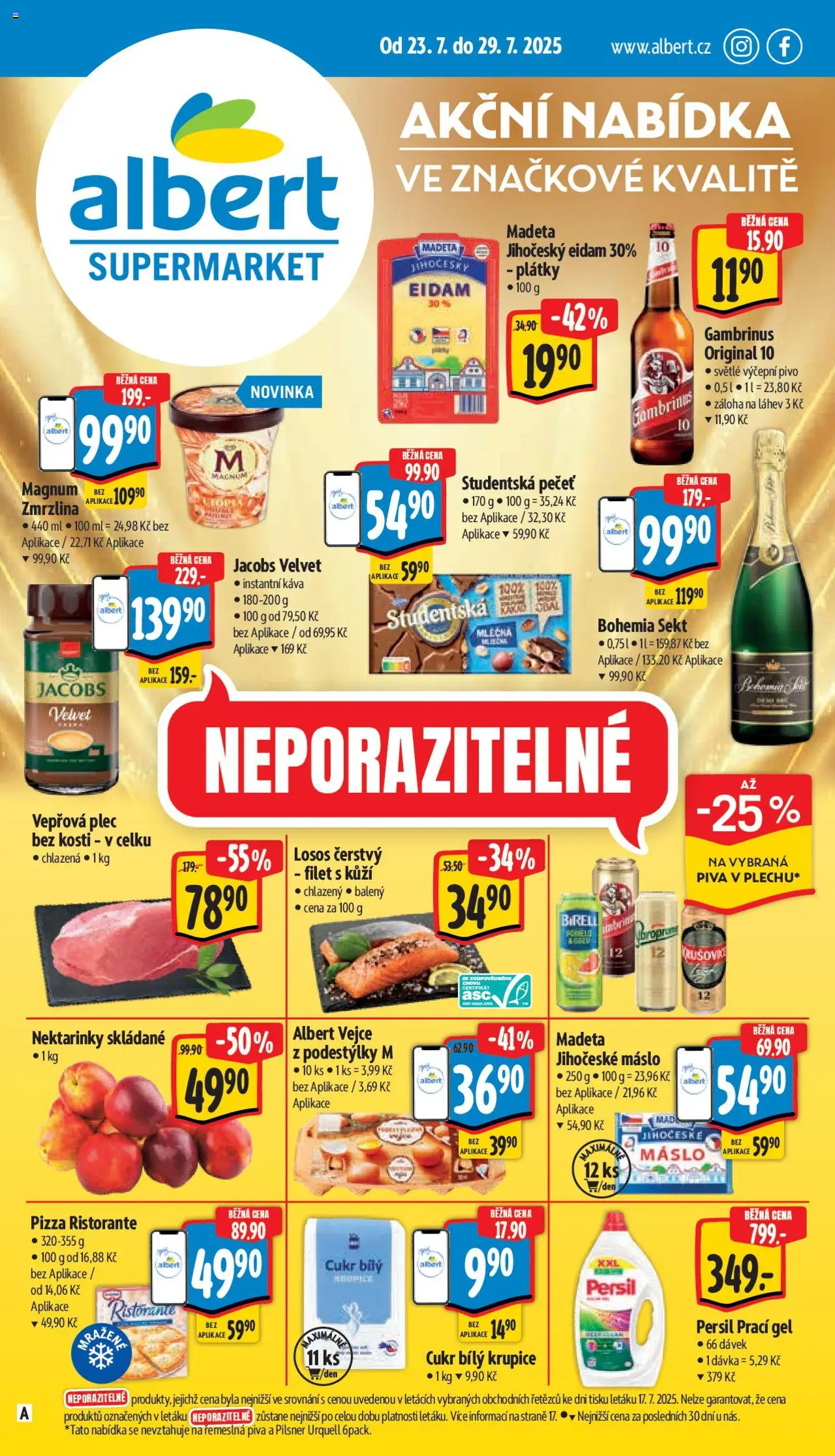 Albert leták - Supermarket od 23.07.2025 | Strana: 1 | Produkty: Losos, Eidam, Pilsner Urquell, Gambrinus