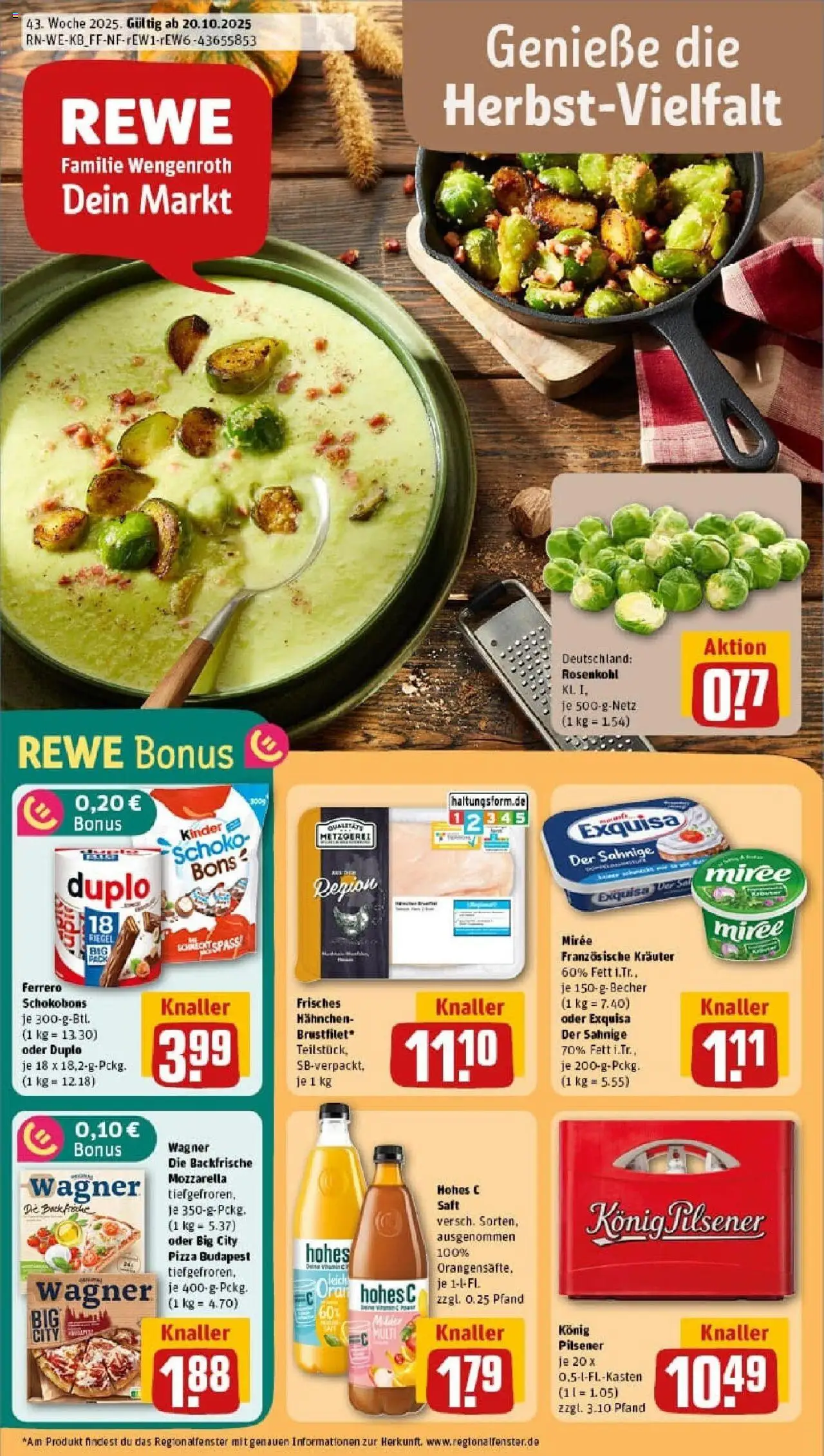 Rewe prospekt Plaidt	 – gültig ab 19.10.2025 | Seite: 1 | Produkte: Hahnchen, Mozzarella, Hohes c, Saft