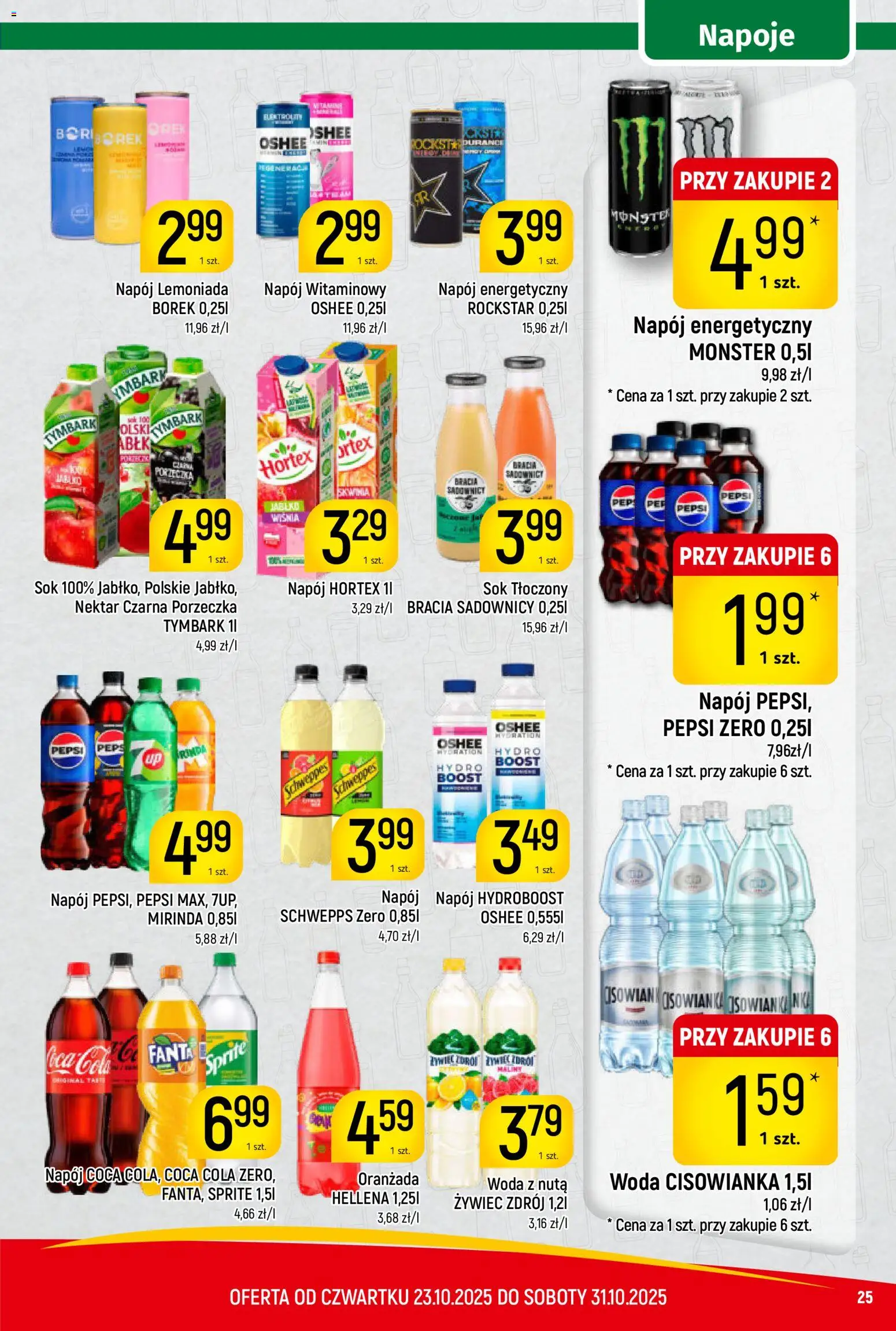 Piotruś Pan Gazetka od 23.10.2025 | Strona: 25 | Produkty: Coca Cola zero, Por, Porzeczka, Woda