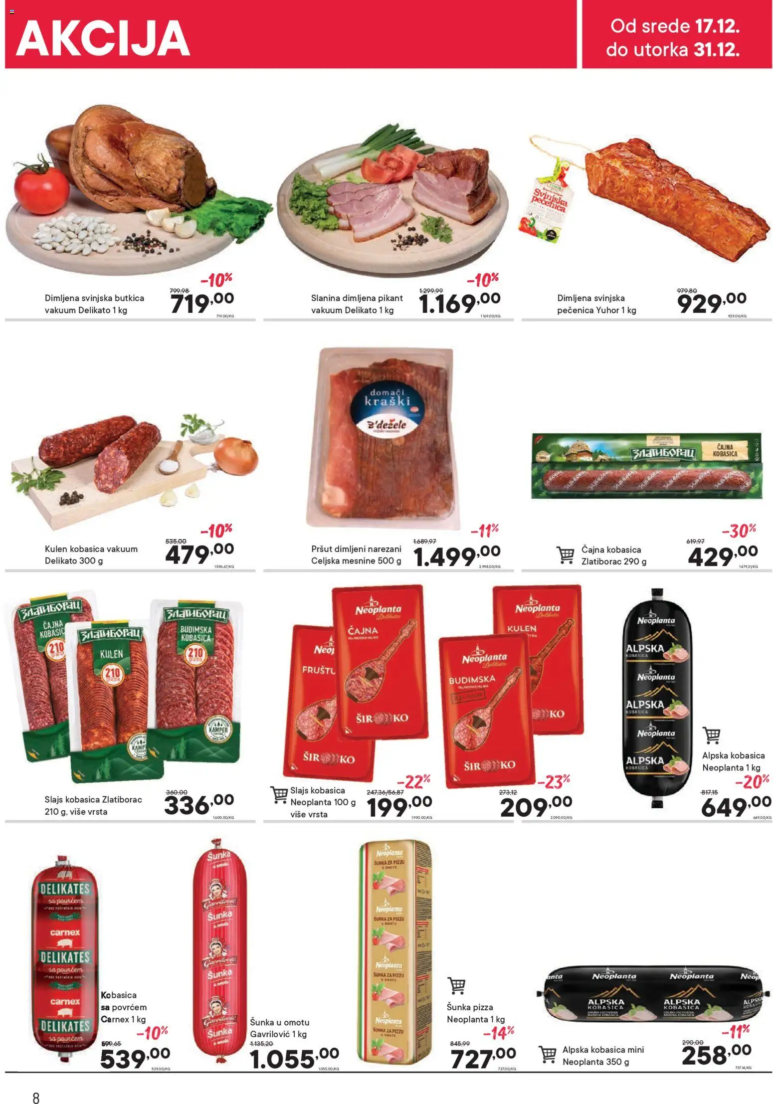 PerSu katalog - važi od 17.12.2025 | Strana: 8 | Proizvode: Pršut, Kulen, Dimljena svinjska butkica, Sir