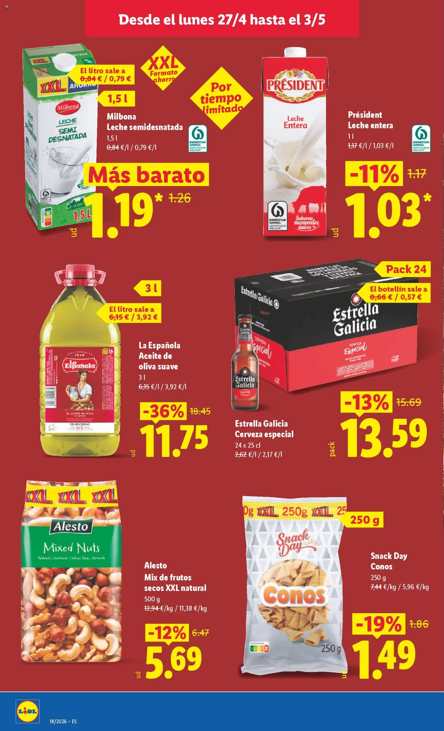 Lidl folleto │ válido desde el 27.04.2026 | Página: 16 | Productos: Leche entera, Leche, Aceite, Cerveza