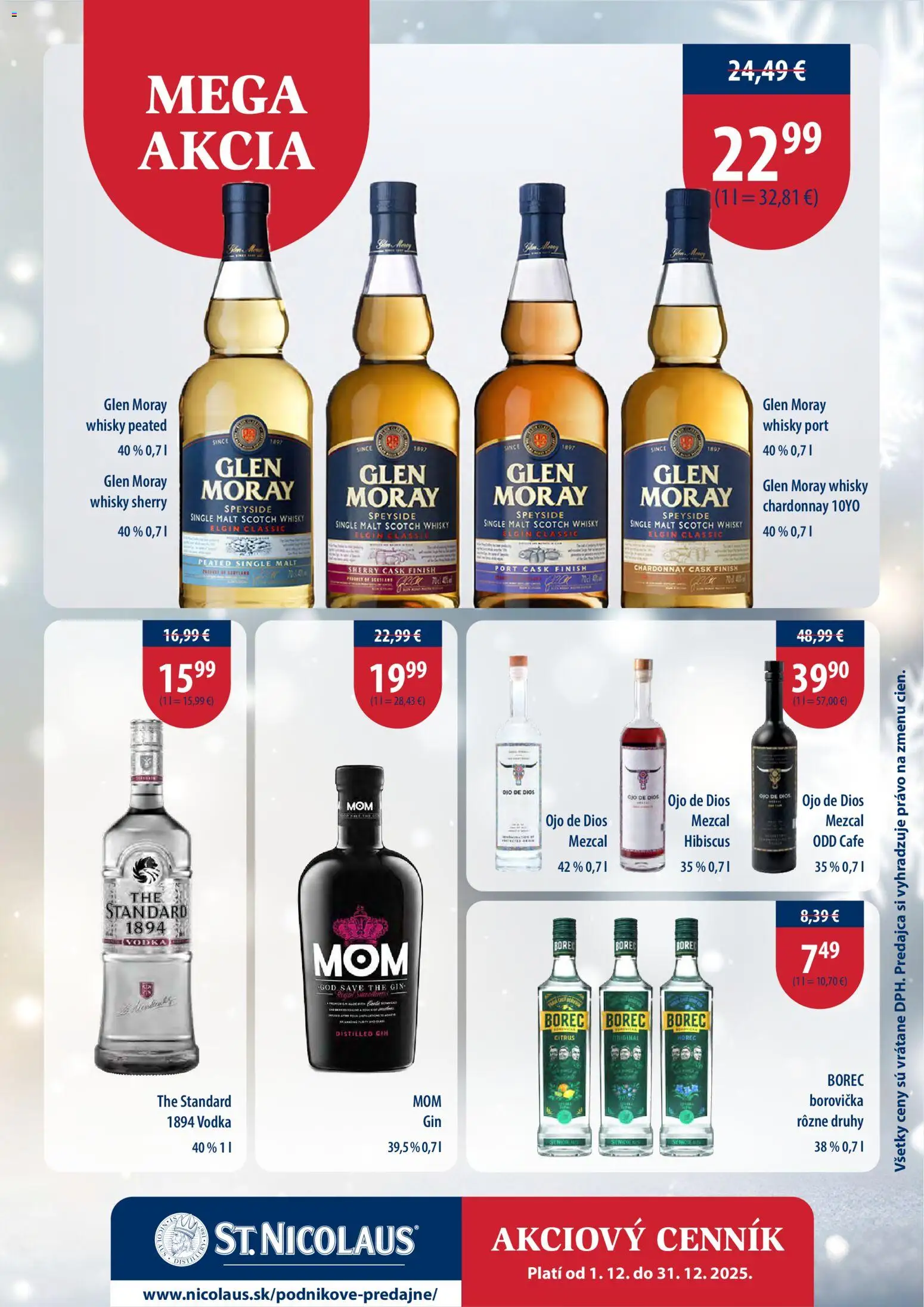 Nové St. Nicolaus akcie – leták je platný od 01.12.2025 | Strana: 5 | Produkty: Borovička, Gin, Vodka, Whisky
