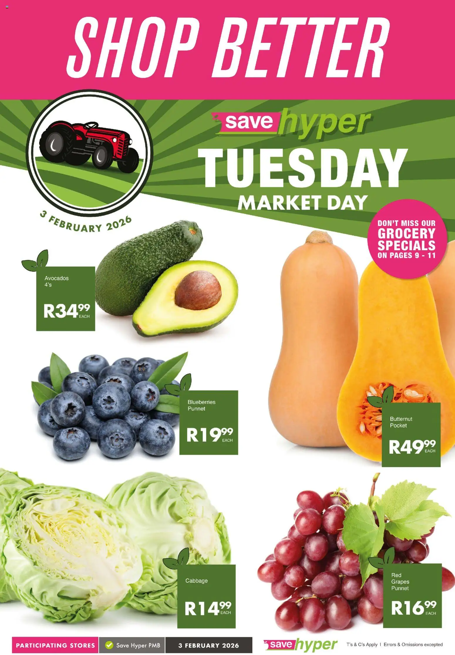 New Save catalogue – valid from 03.02.2026 | Page: 1 | Products: Blueberries, Avocados, Grapes