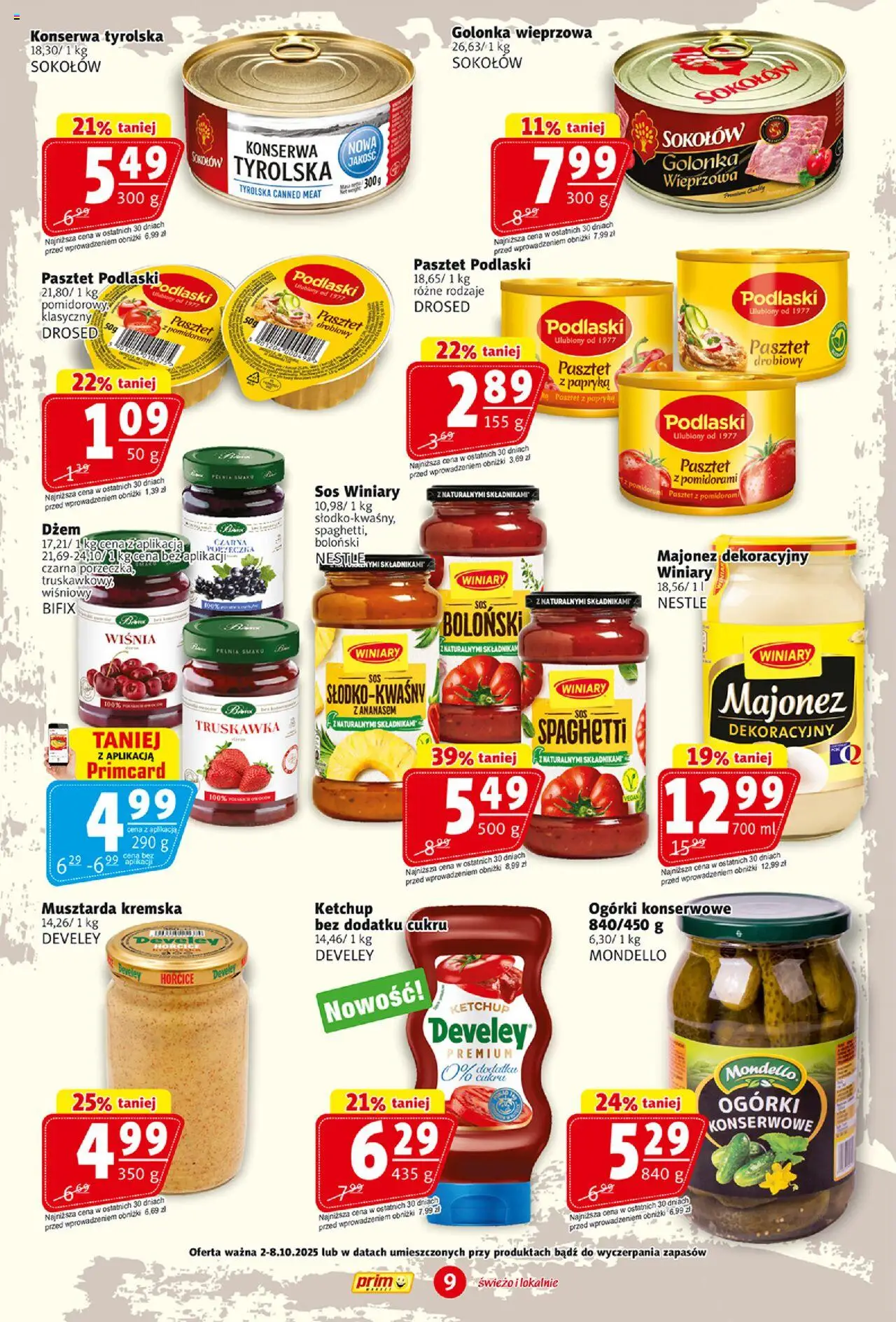 Prim Market Gazetka od 02.10.2025 | Strona: 9 | Produkty: Golonka wieprzowa, Papryka, Dżem, Majonez