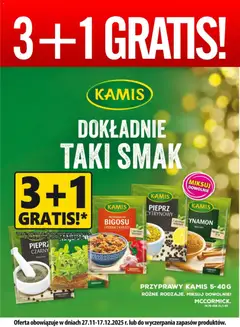 Pogląd oferty "Prim Market Promocja - Przyprawy Kamis 3+1 Gratis" - ważna od 27.11.2025