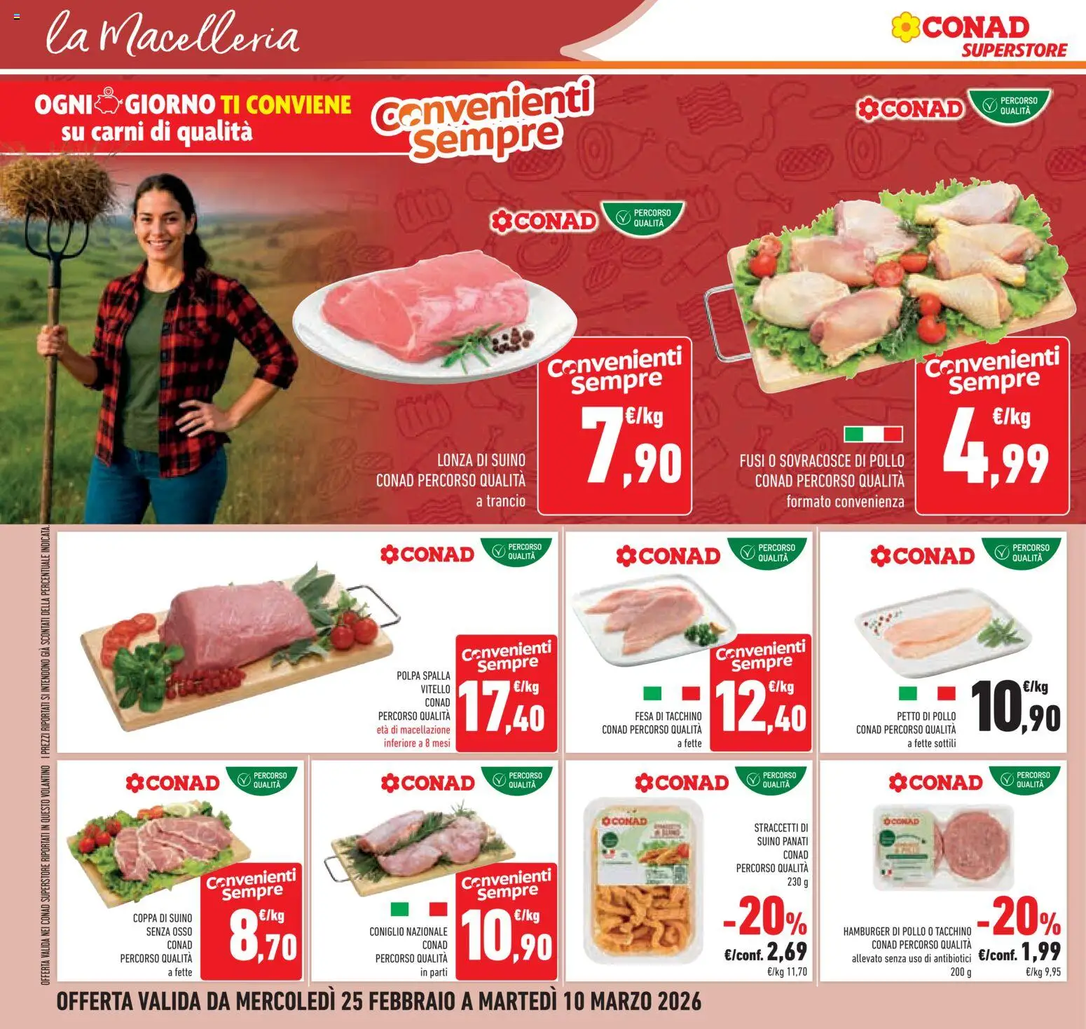 Volantino Conad del 25.02.2026 | Pagina: 12 | Prodotti: Petto di Pollo, Pollo, Tacchino, Hamburger